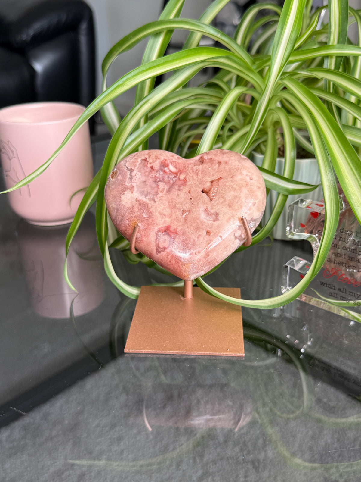 Pink Amethyst Heart On Stand