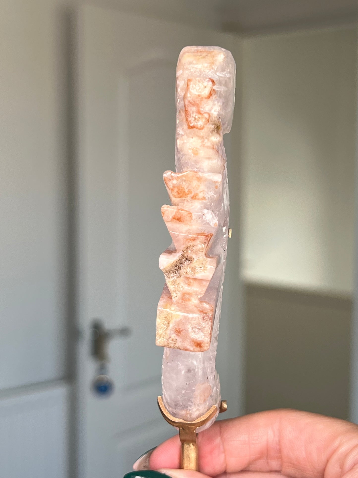 Flower Agate Seahorse On Gold Stand