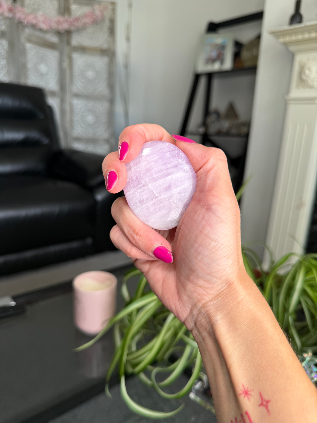 Kunzite Palm Stone