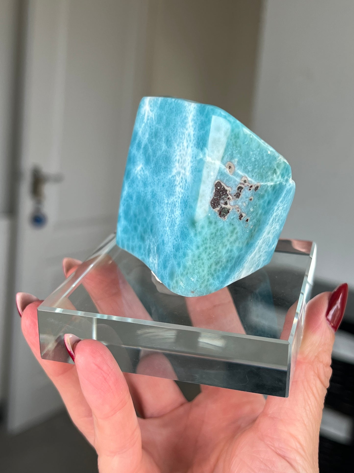 Larimar Core On Glass Stand