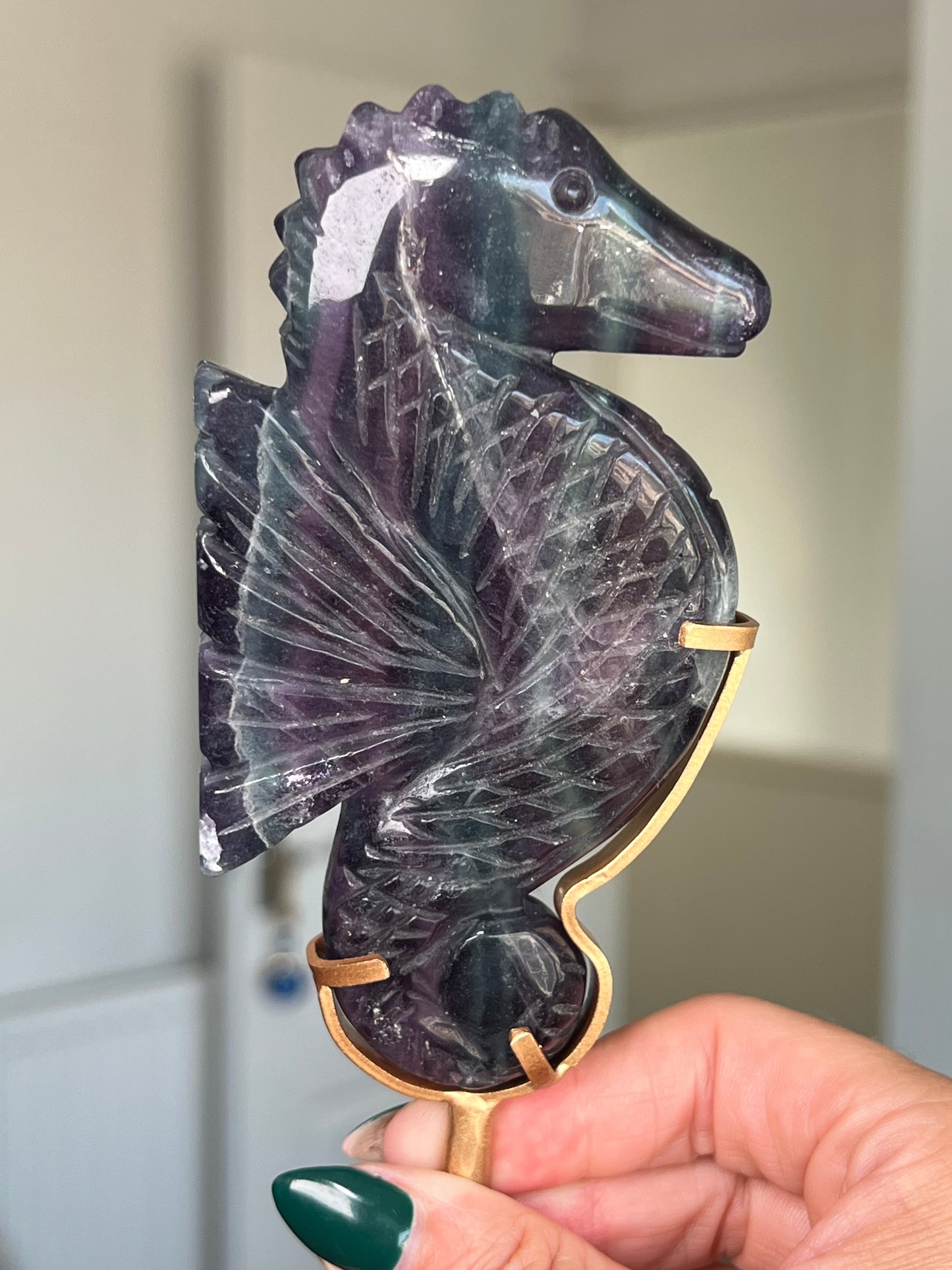 Fluorite Seahorse On Gold Stand