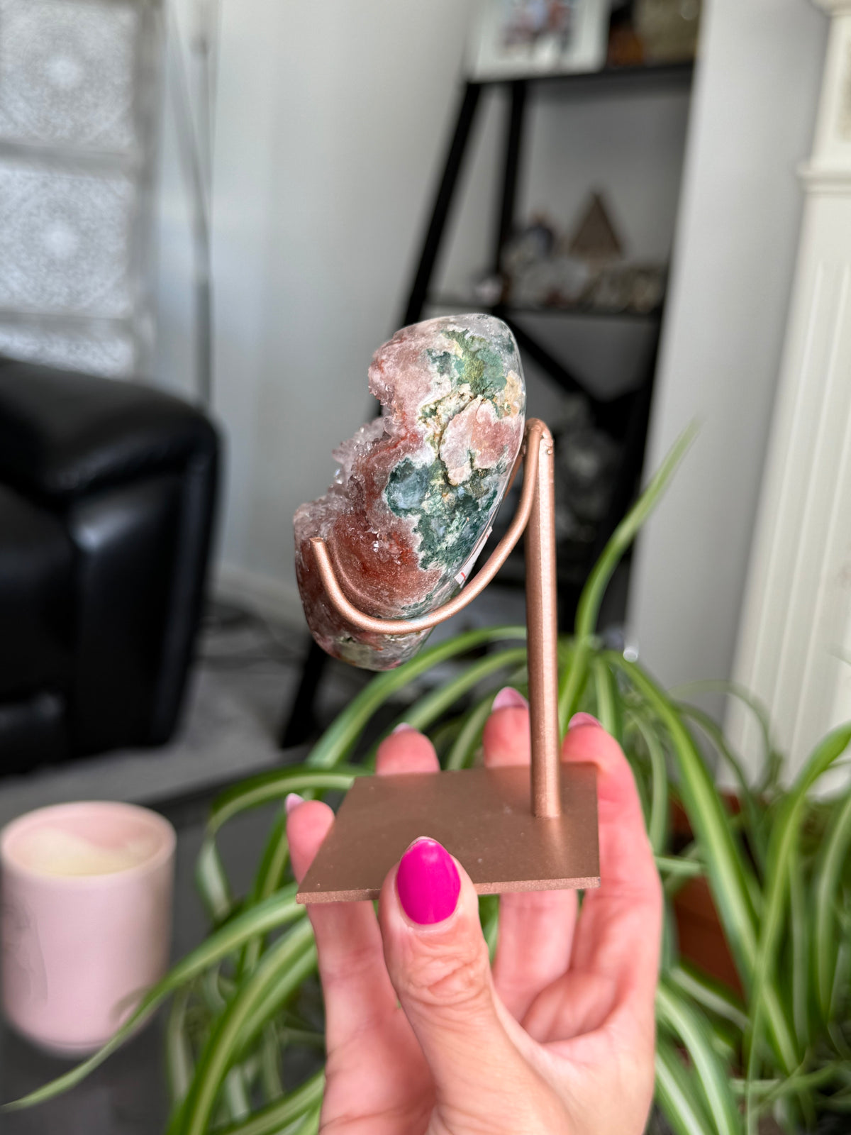 Pink Amethyst Heart On Stand