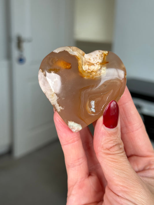Flower Agate Heart With Stand
