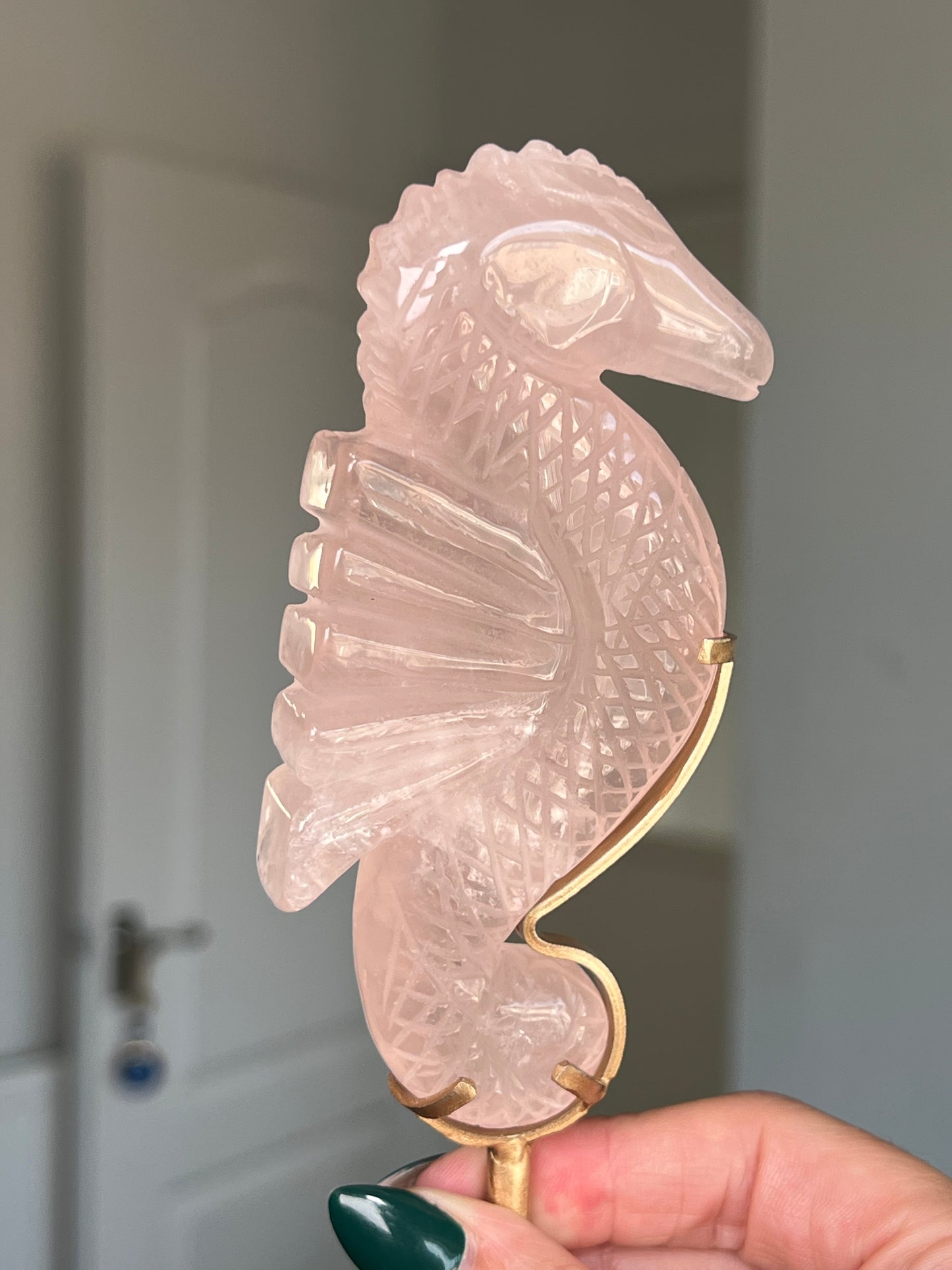 Rose Quartz Seahorse On Gold Stand