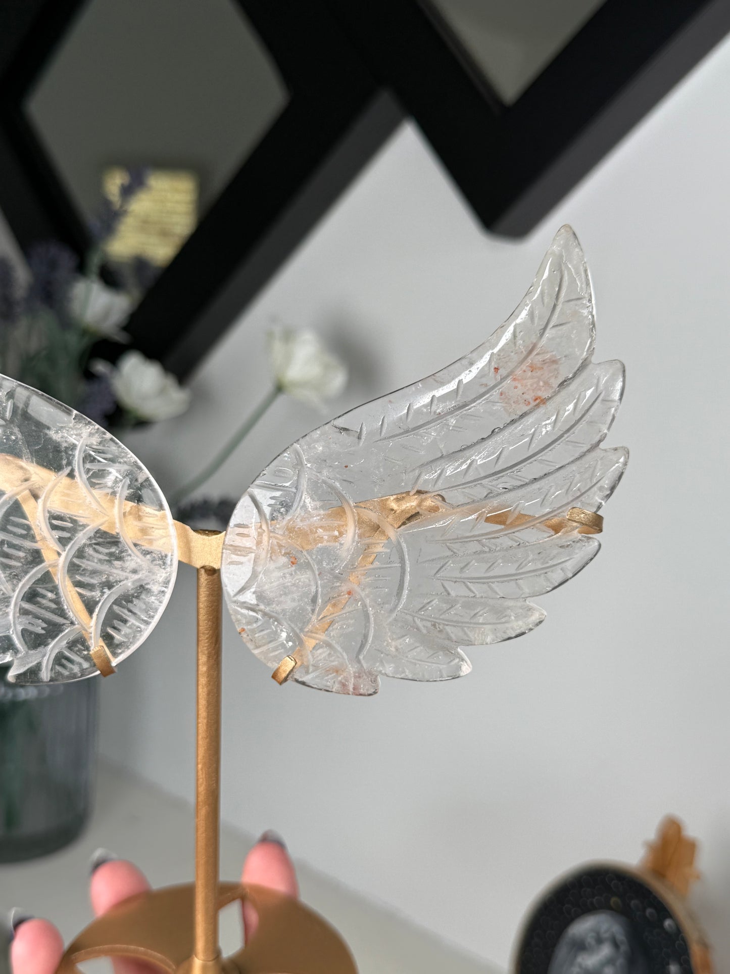 Clear Quartz Wings On Gold Stand