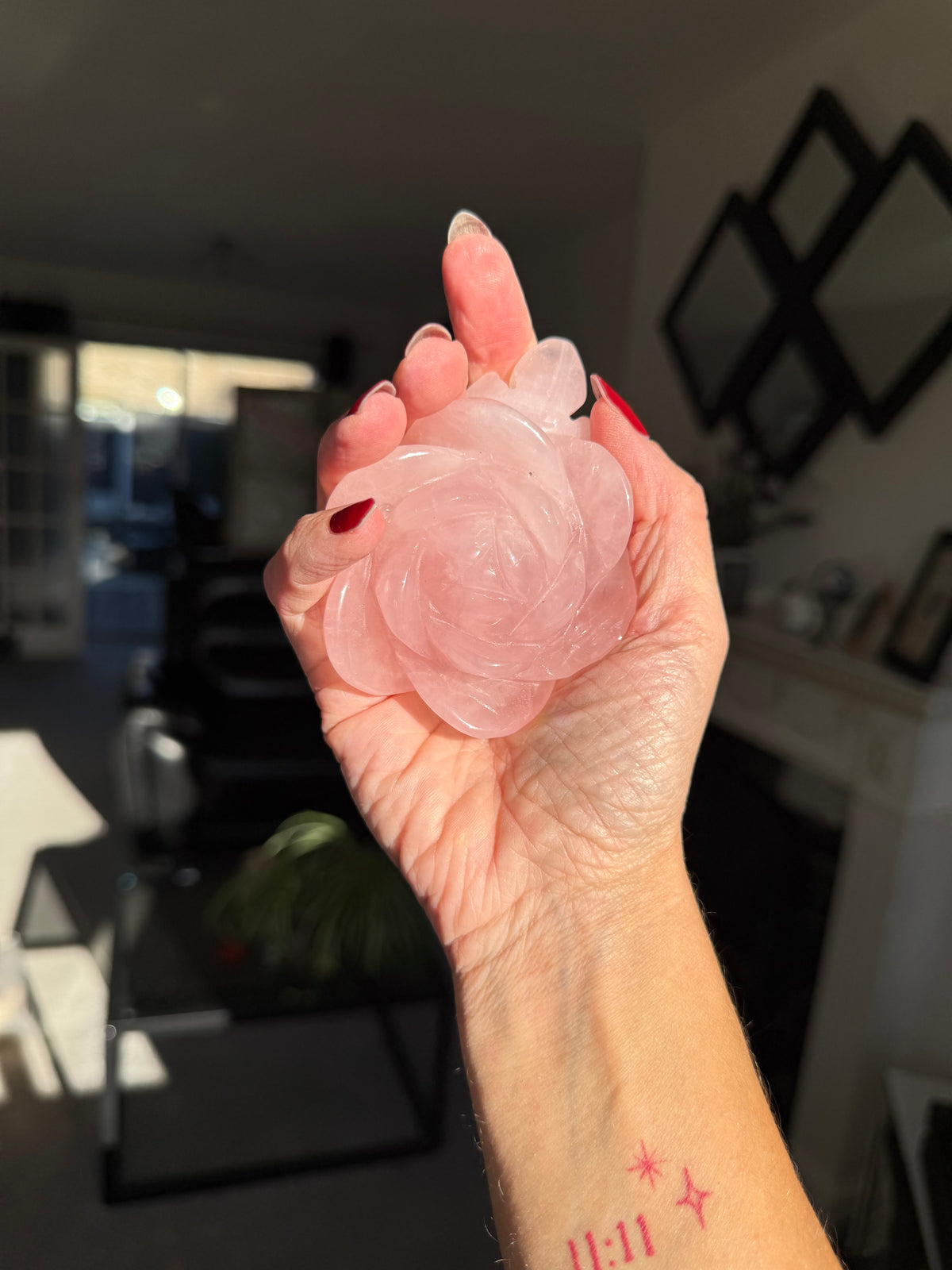 Rose Quartz Rose With Raindrop