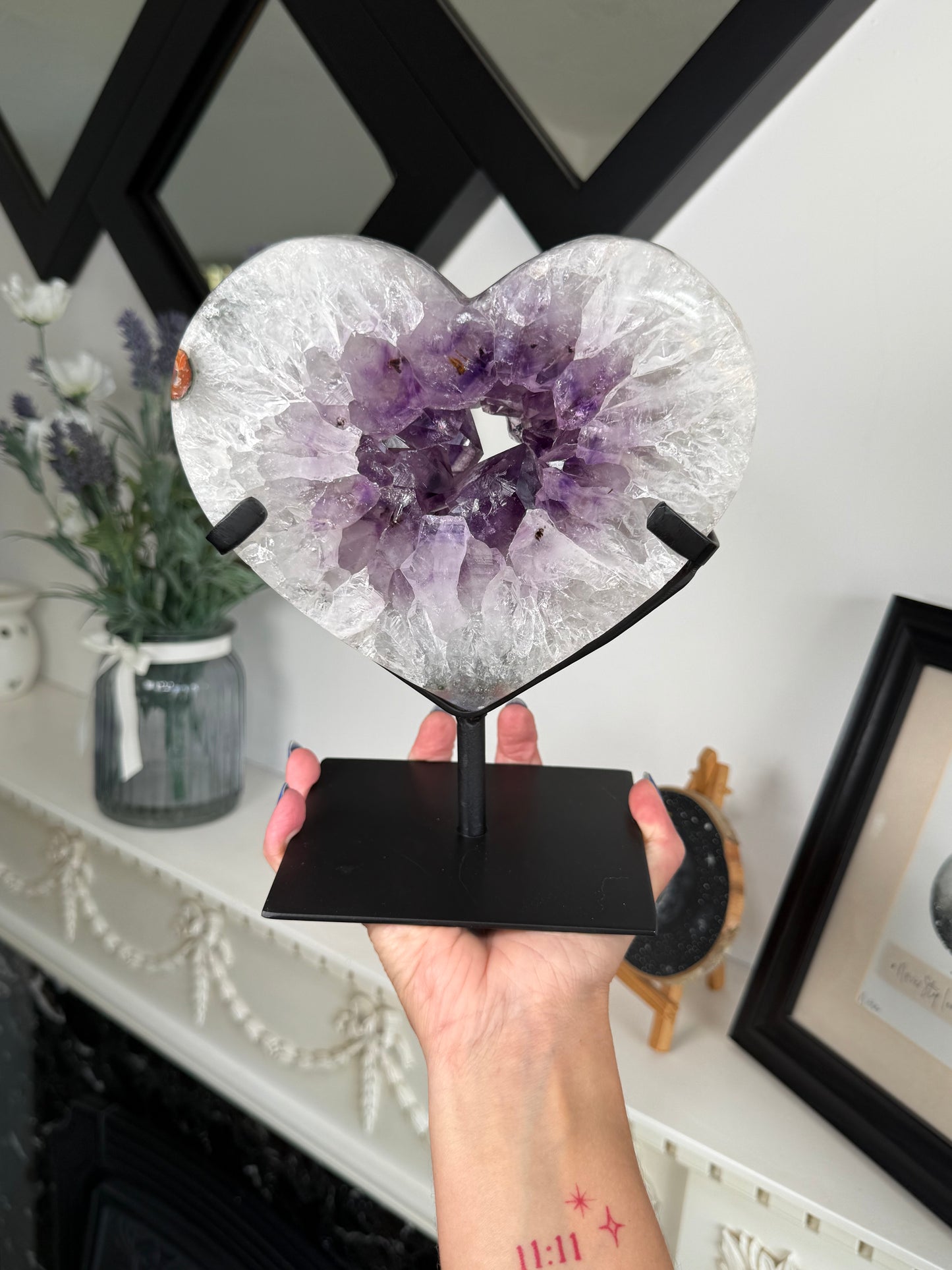 Amethyst Portal Heart On Black Stand