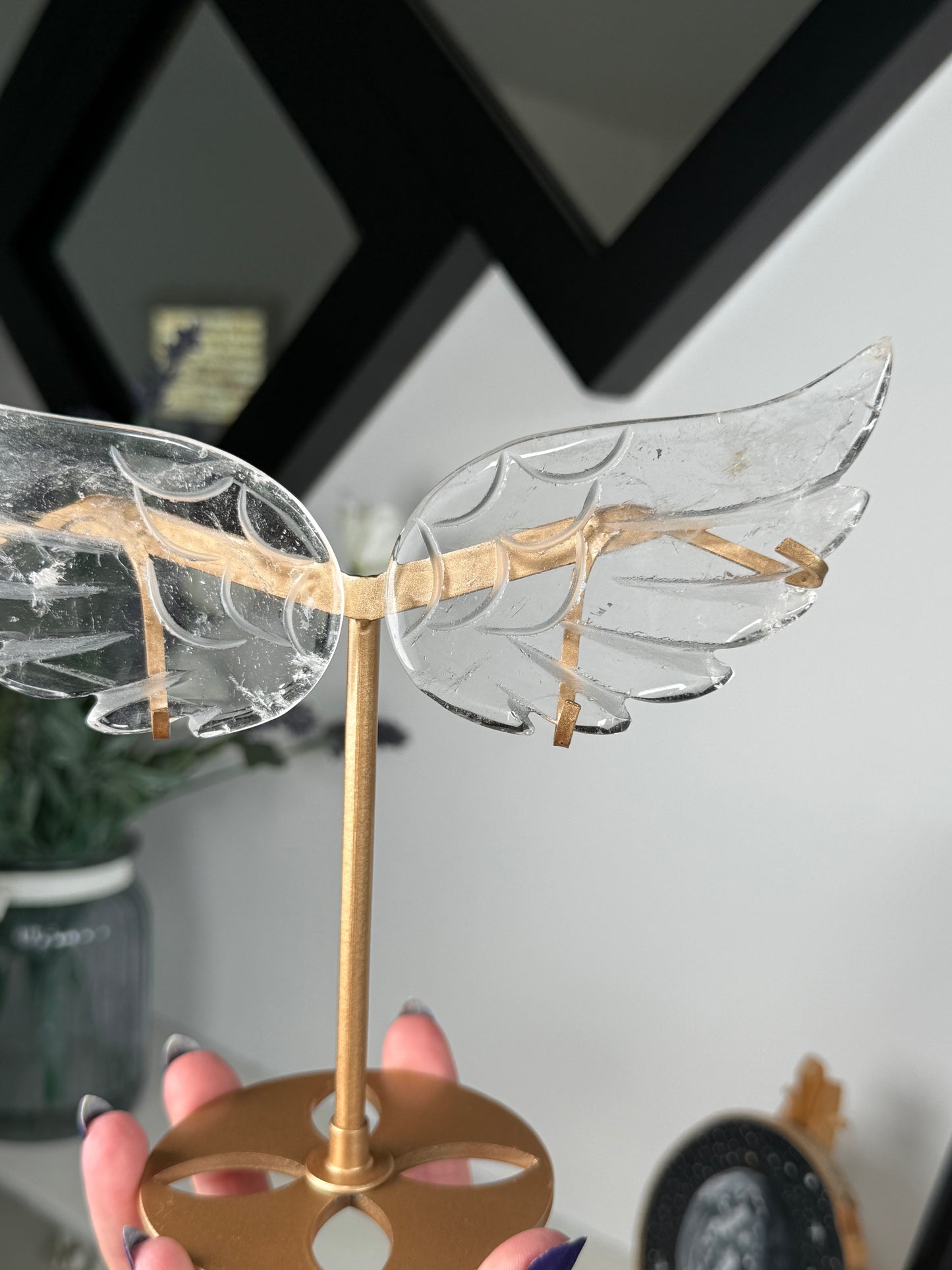 Clear Quartz Wings On Gold Stand