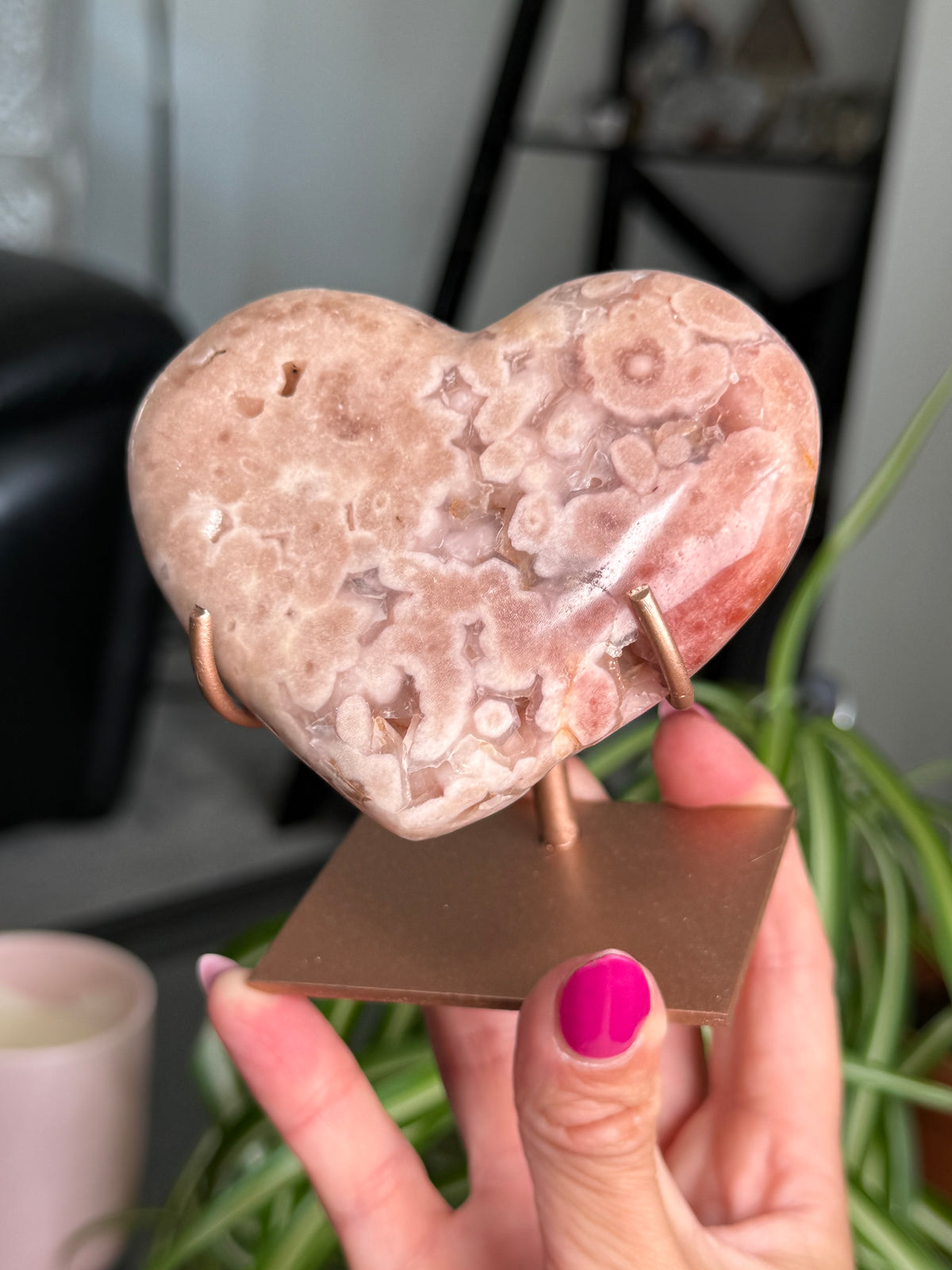Pink Amethyst Heart On Stand