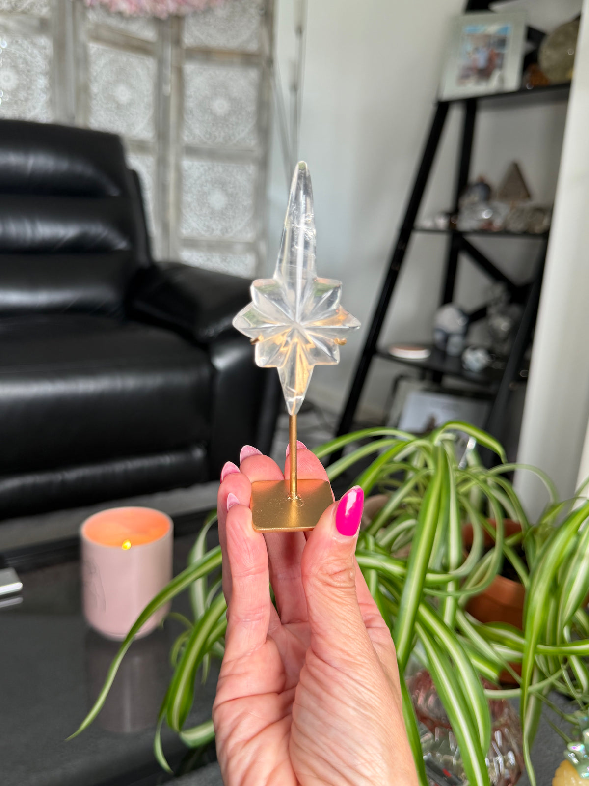 Clear Quartz Star On Custom Stand