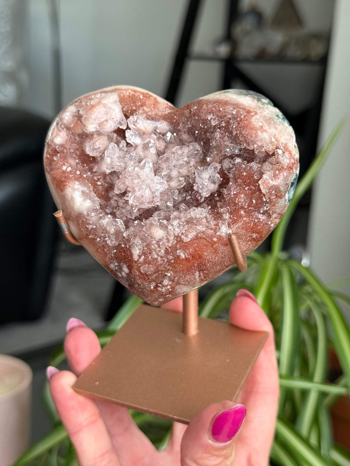 Pink Amethyst Heart On Stand