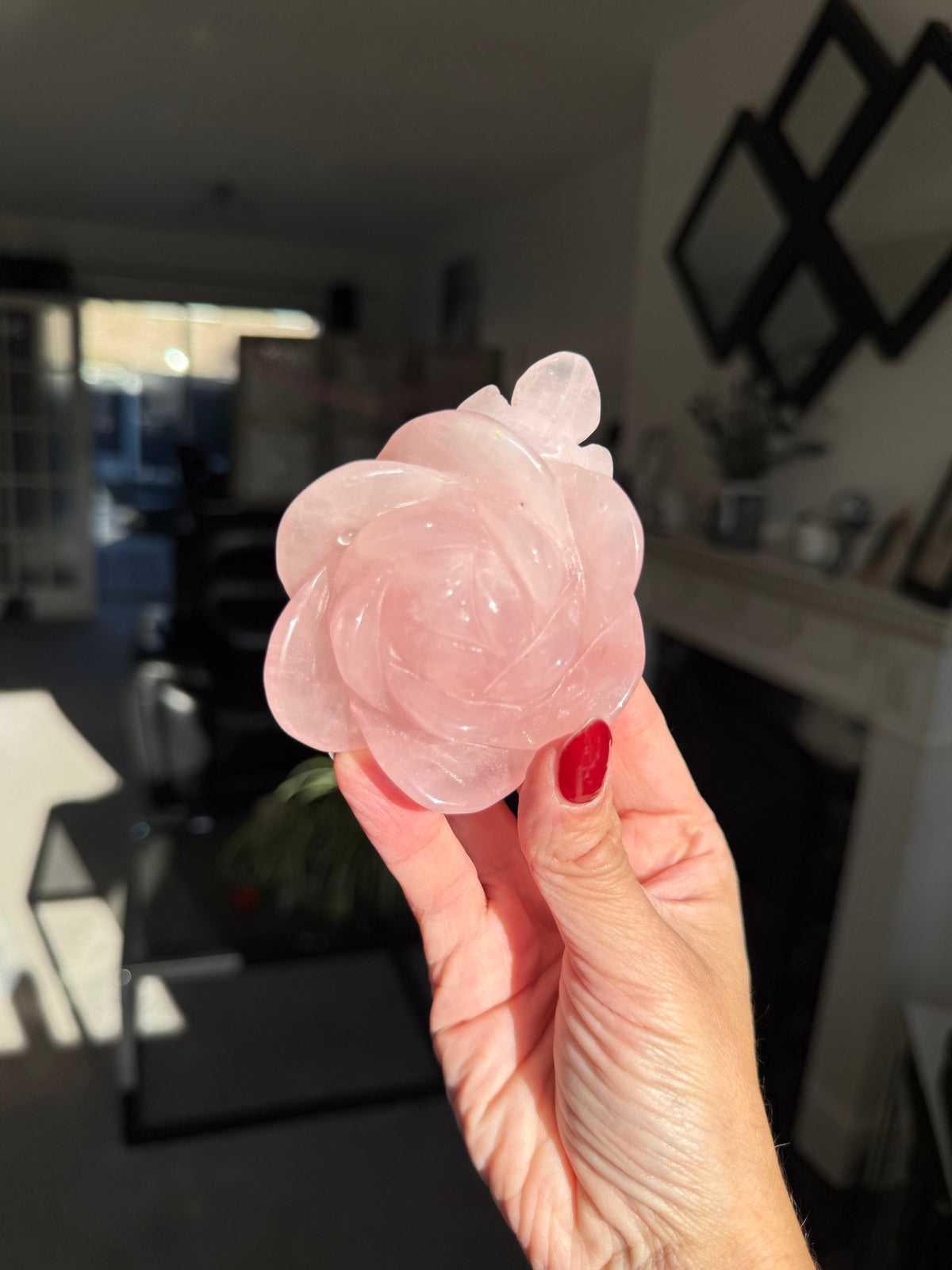 Rose Quartz Rose With Raindrop