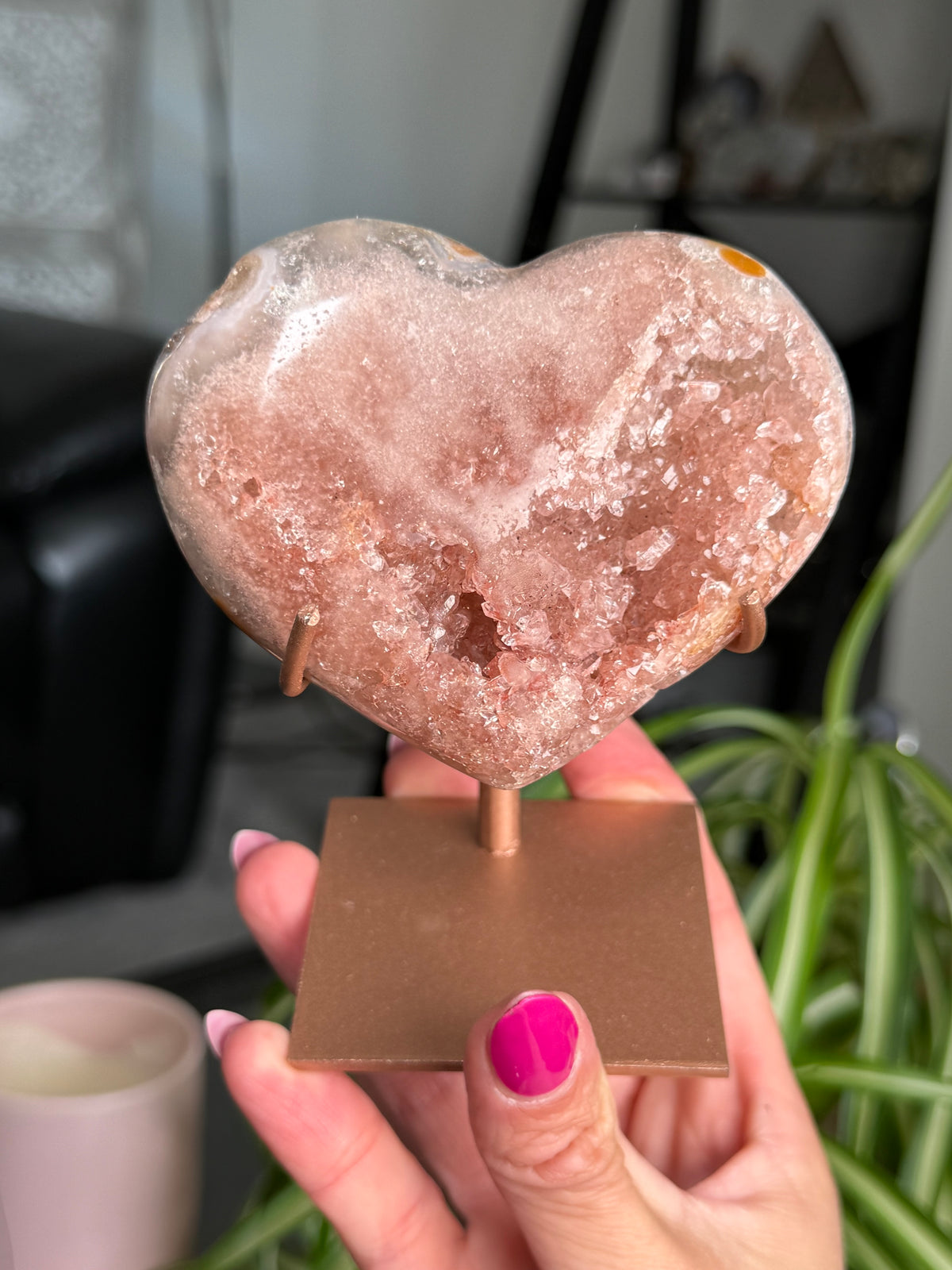Pink Amethyst Heart On Stand