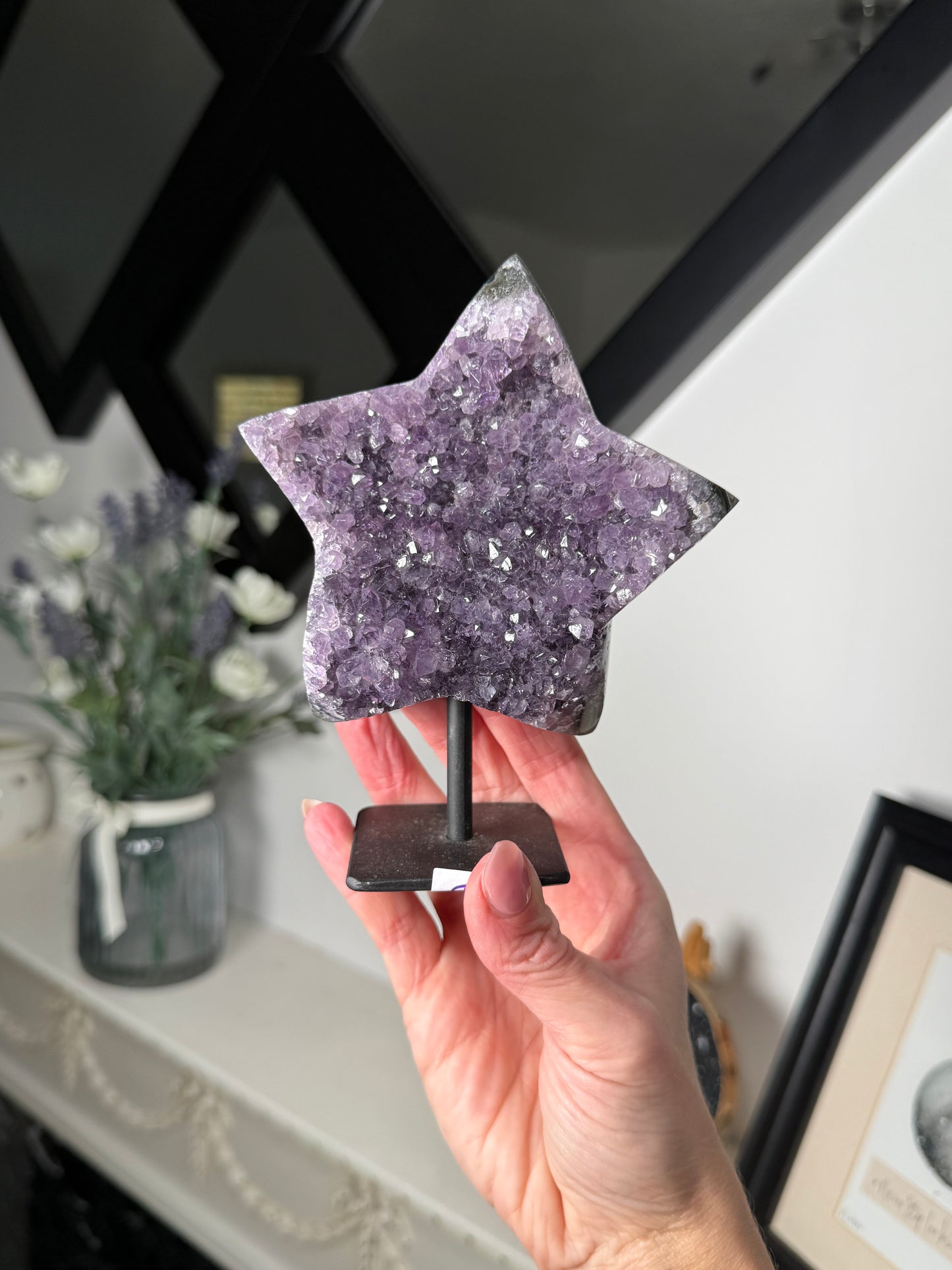 Amethyst Star On Black Stand