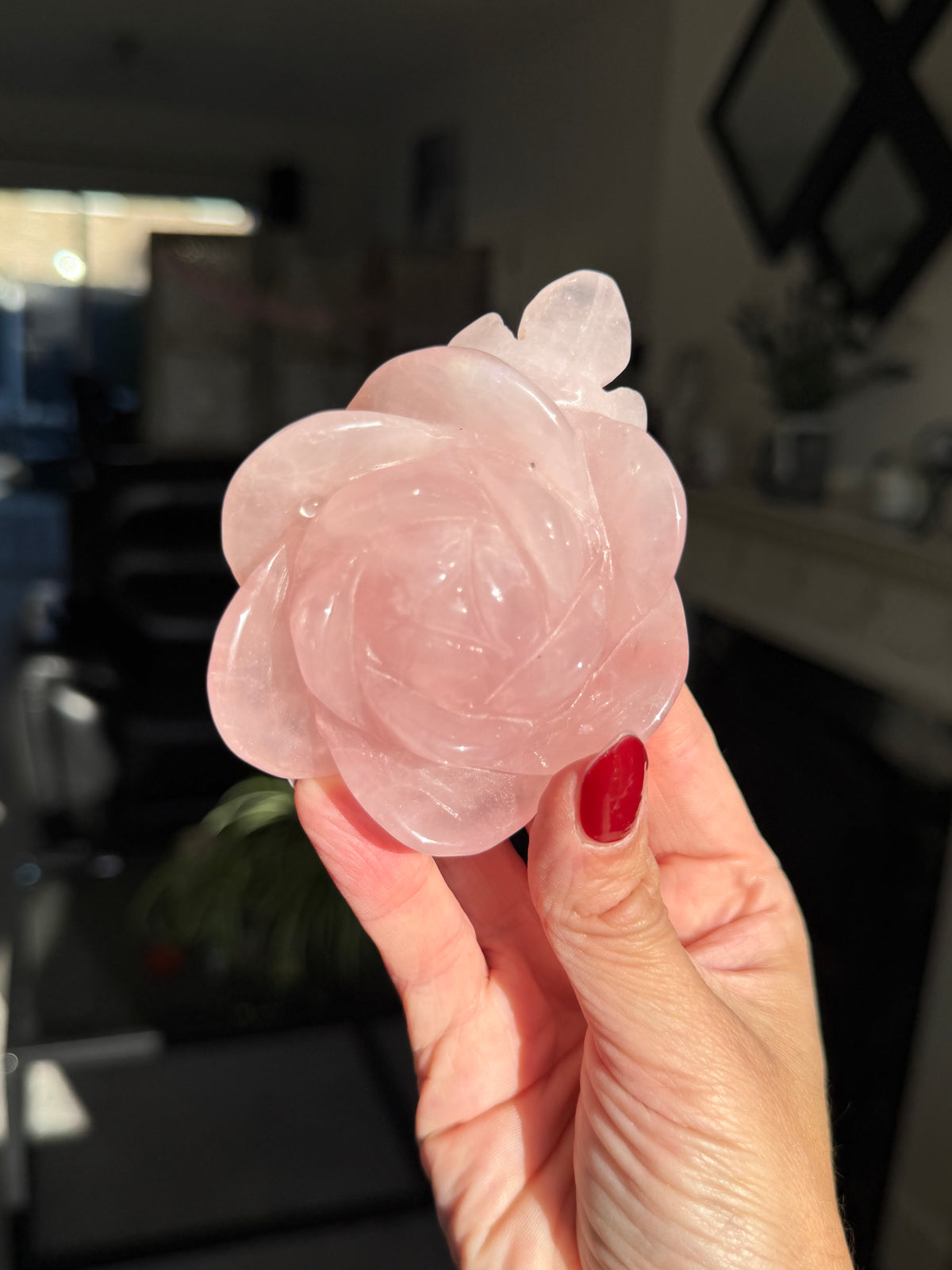 Rose Quartz Rose With Raindrop