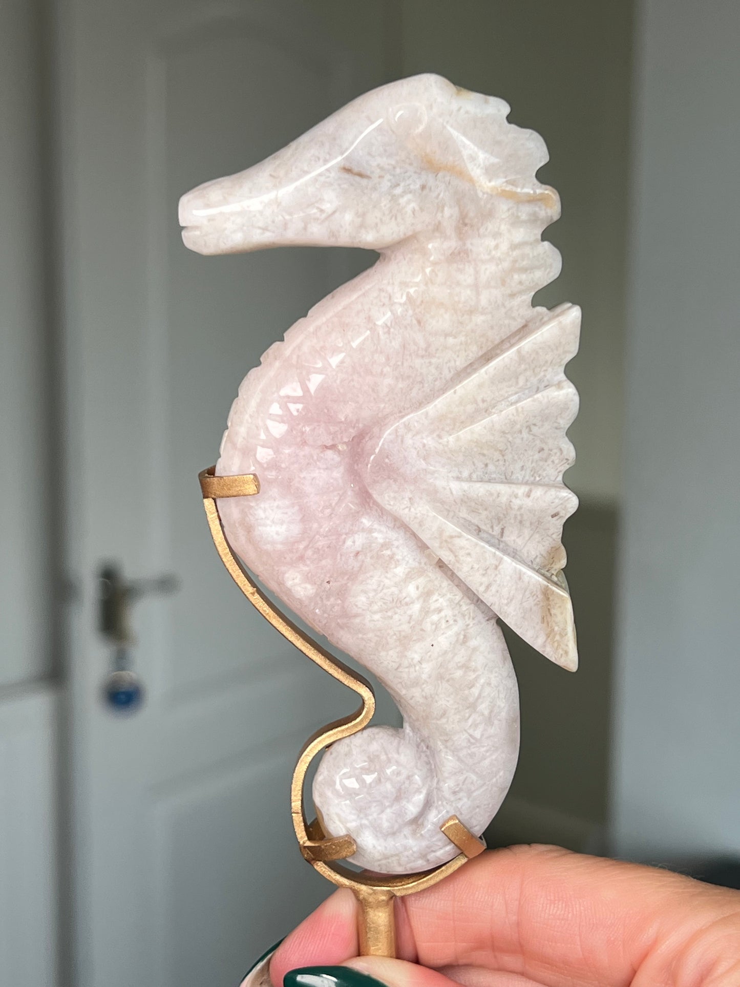 Pink Amethyst Seahorse On Gold Stand