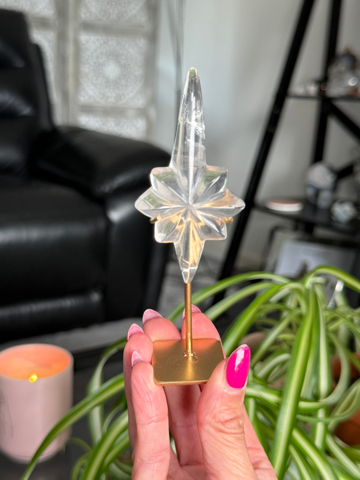 Clear Quartz Star On Custom Stand