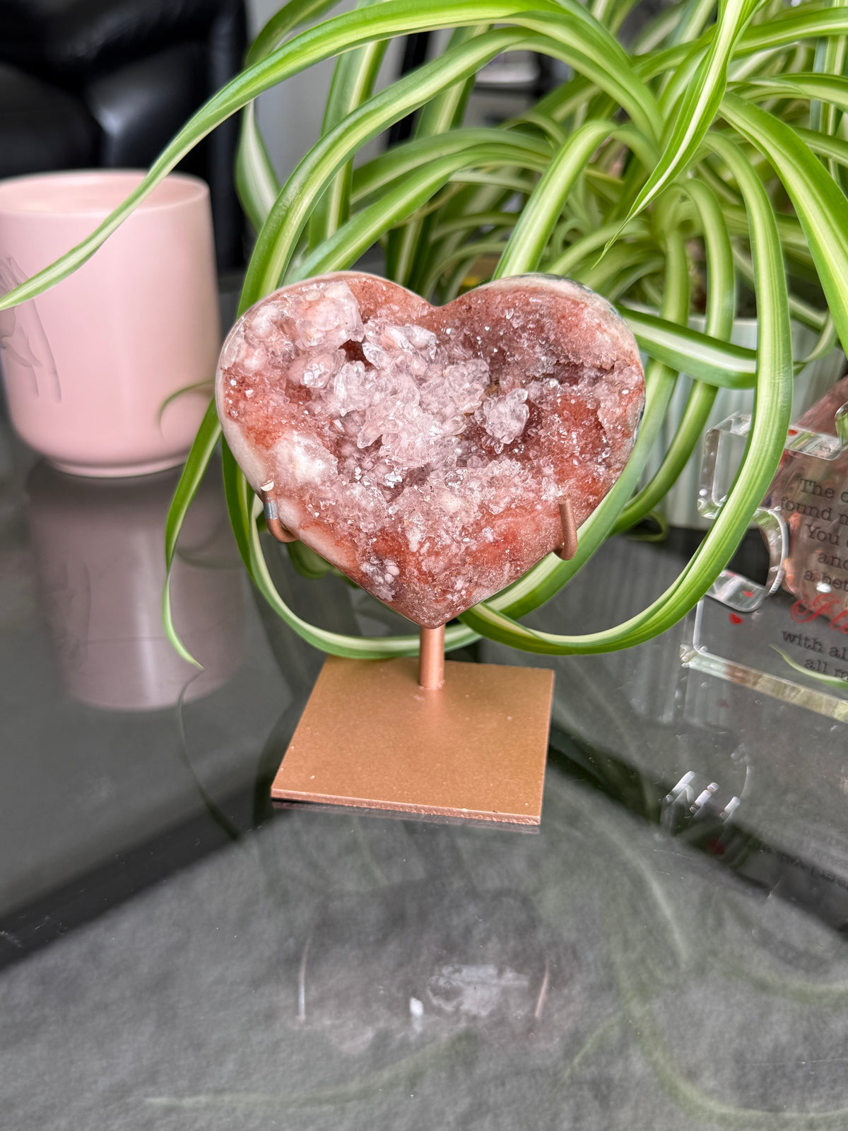 Pink Amethyst Heart On Stand