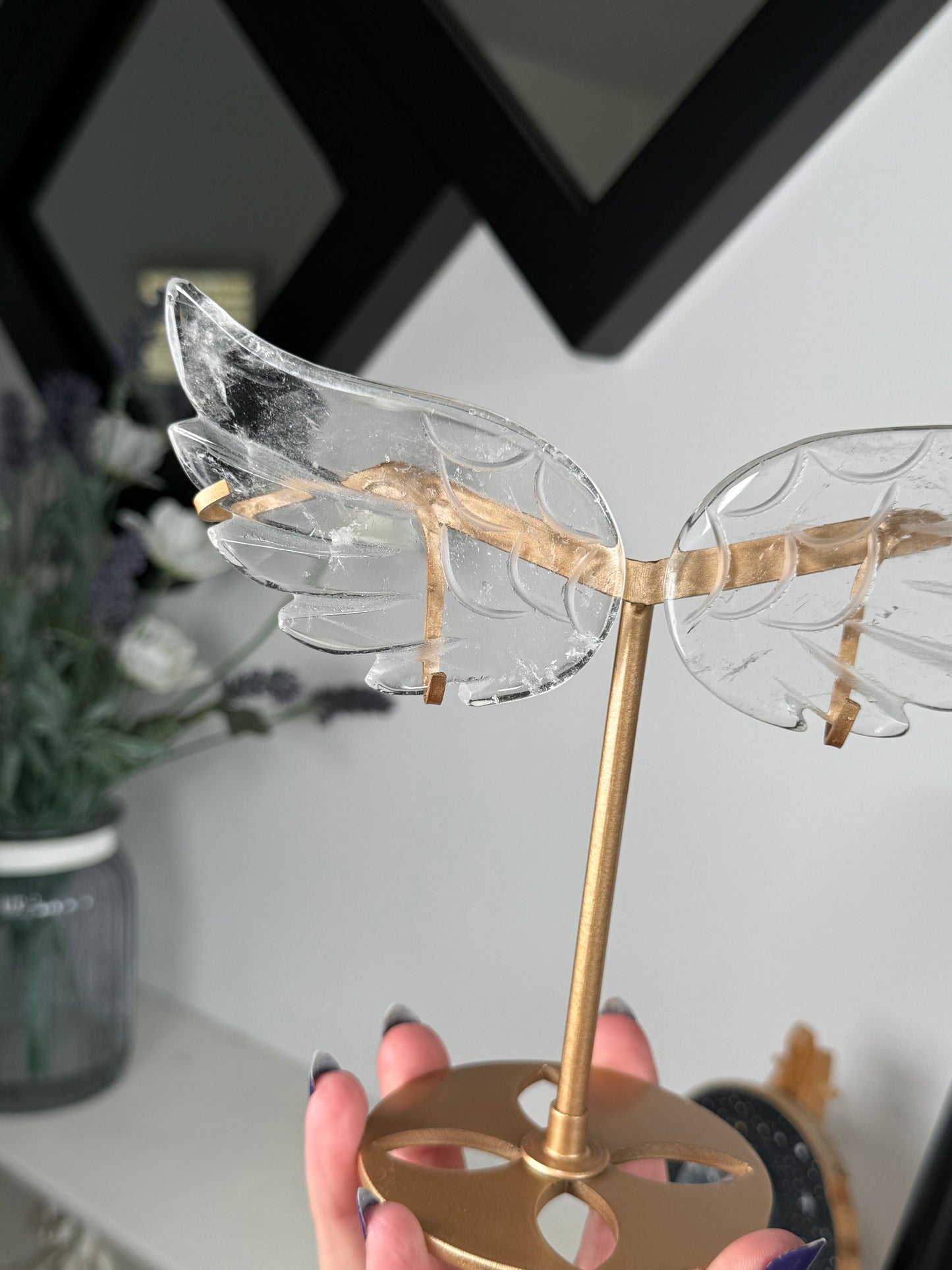 Clear Quartz Wings On Gold Stand