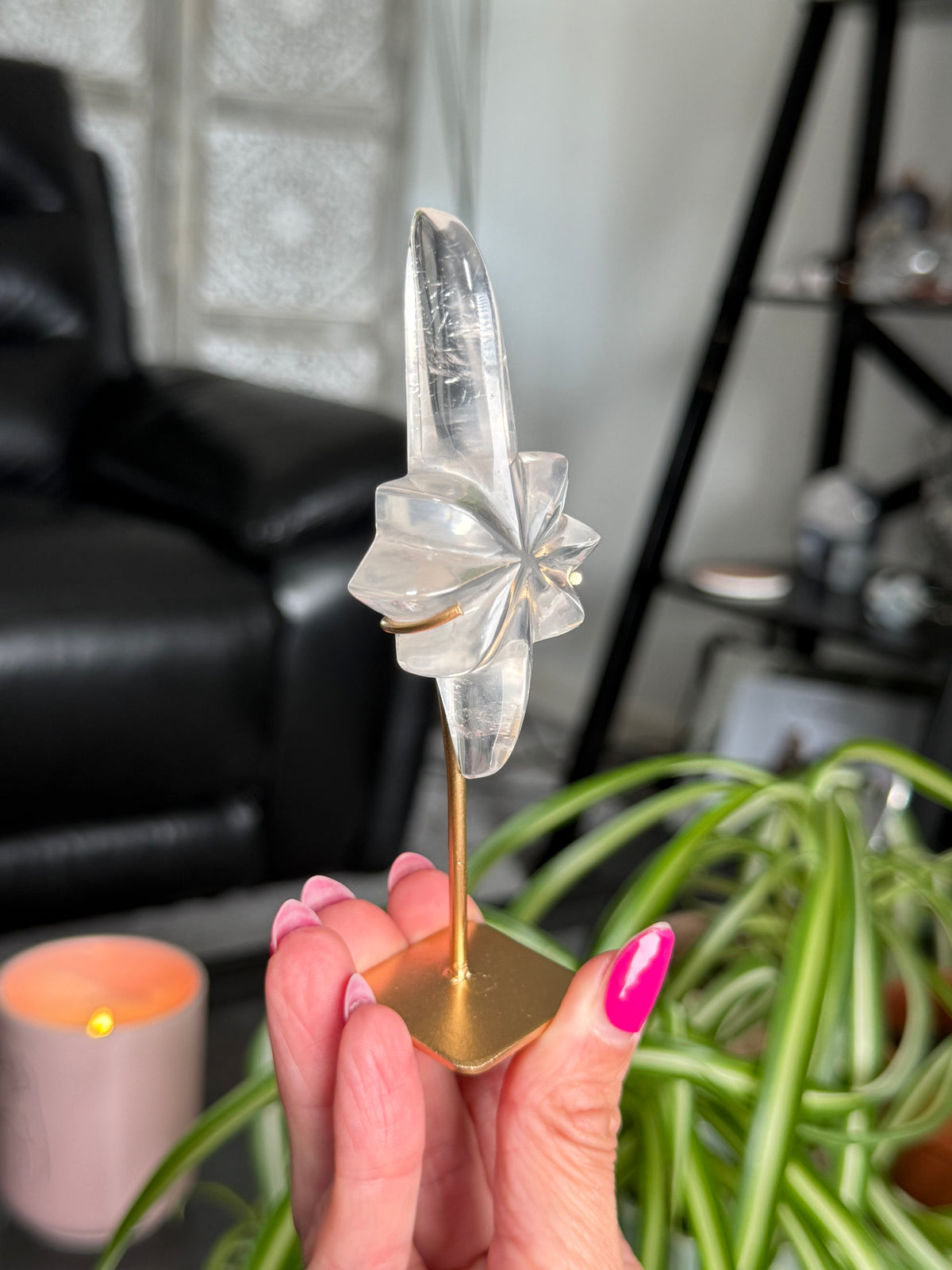 Clear Quartz Star On Custom Stand