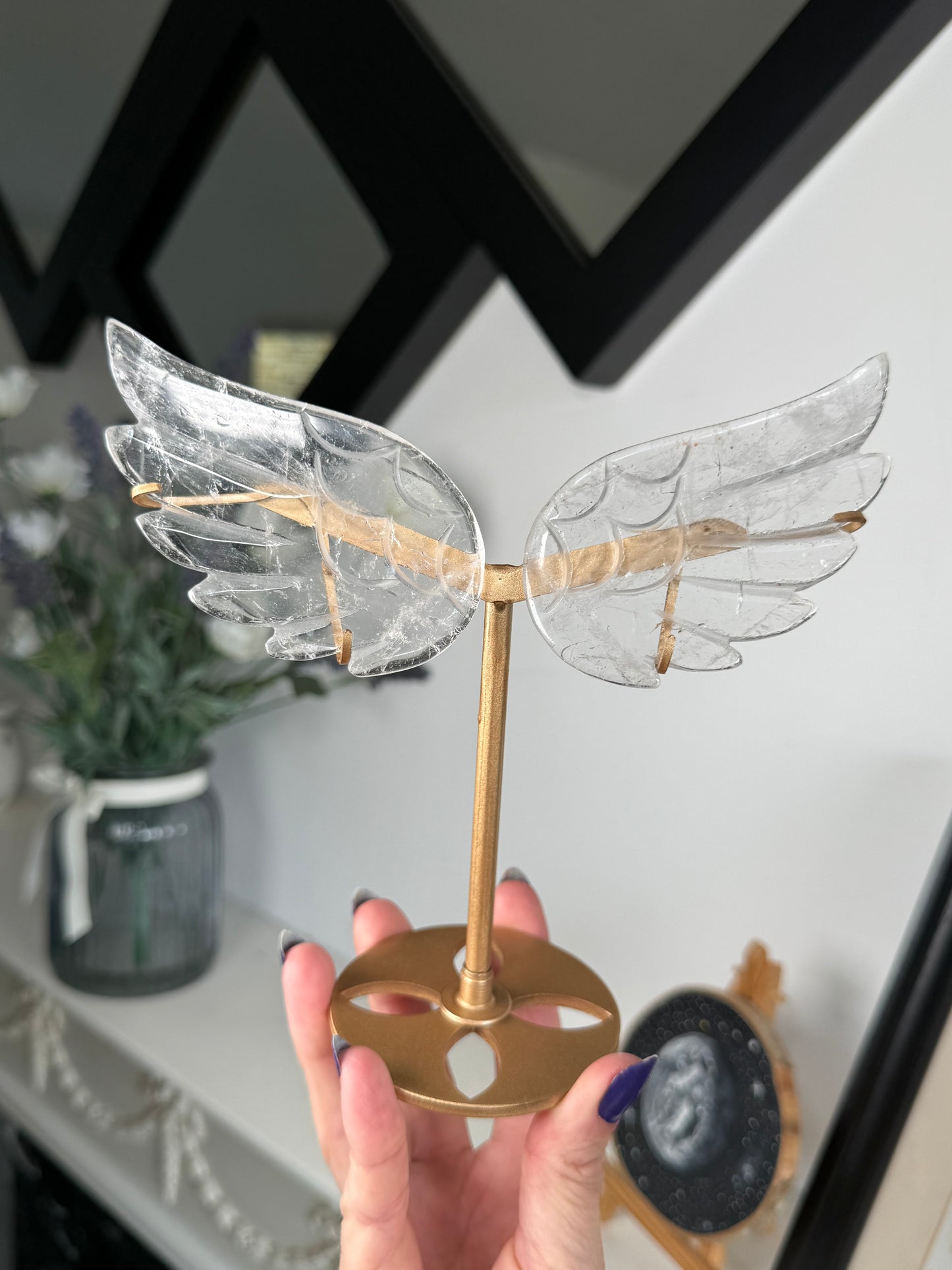 Clear Quartz Wings On Gold Stand