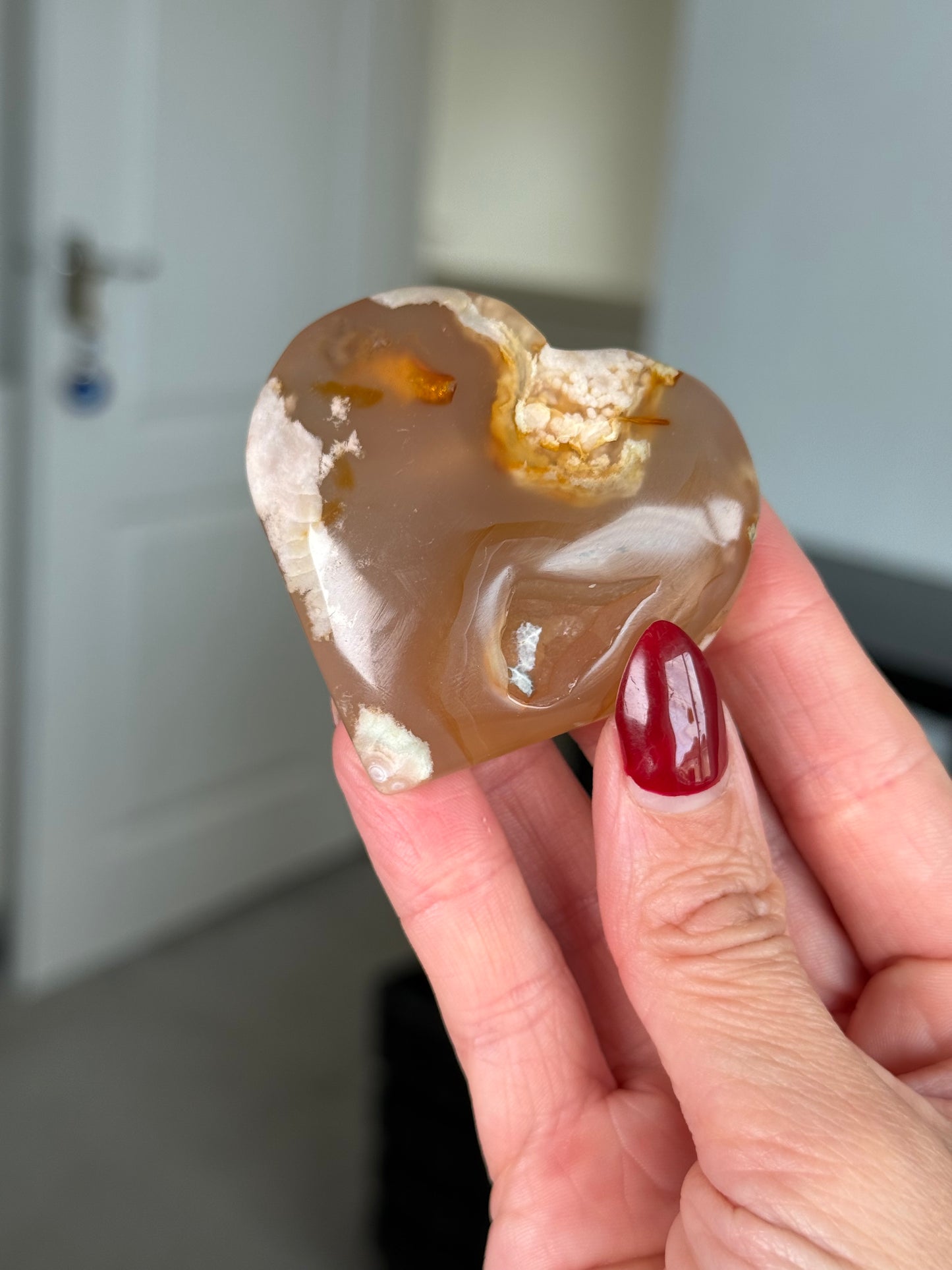 Flower Agate Heart With Stand