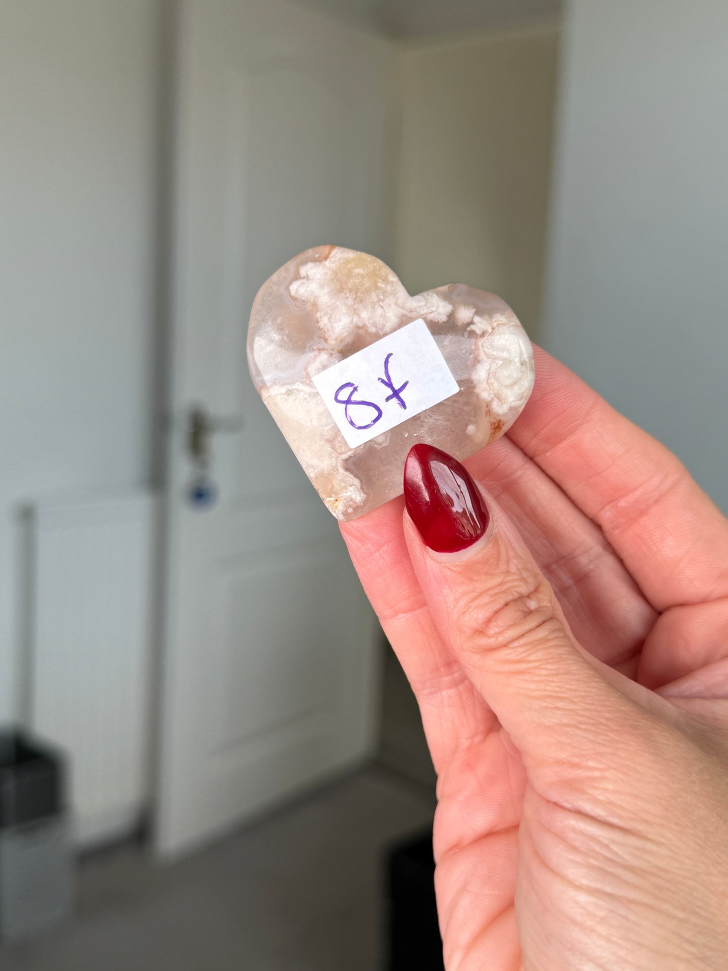 Flower Agate Heart With Stand