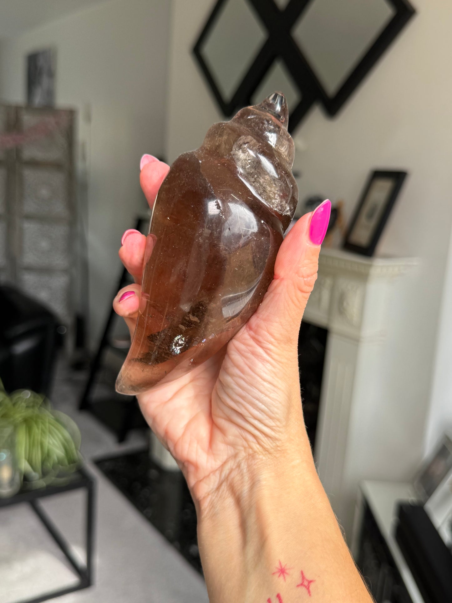 Master Carved Smokey Quartz Shell WITH RUTILE