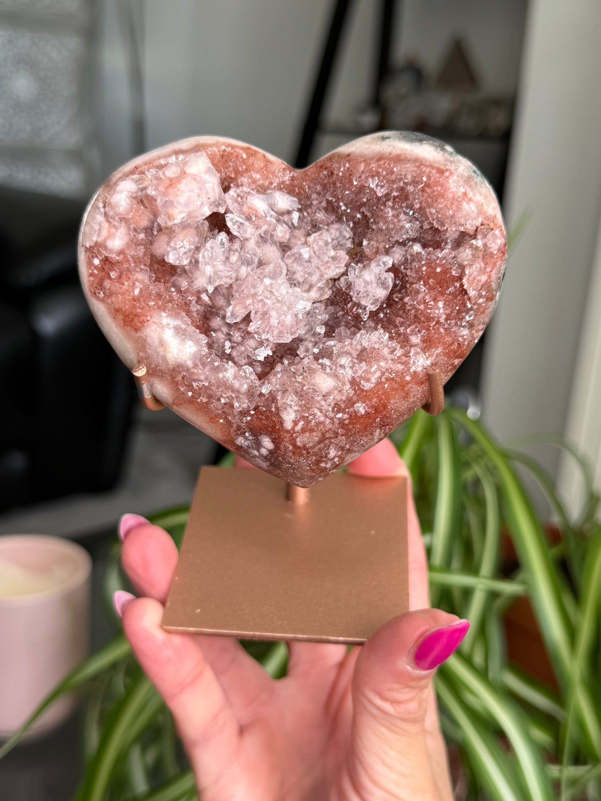 Pink Amethyst Heart On Stand