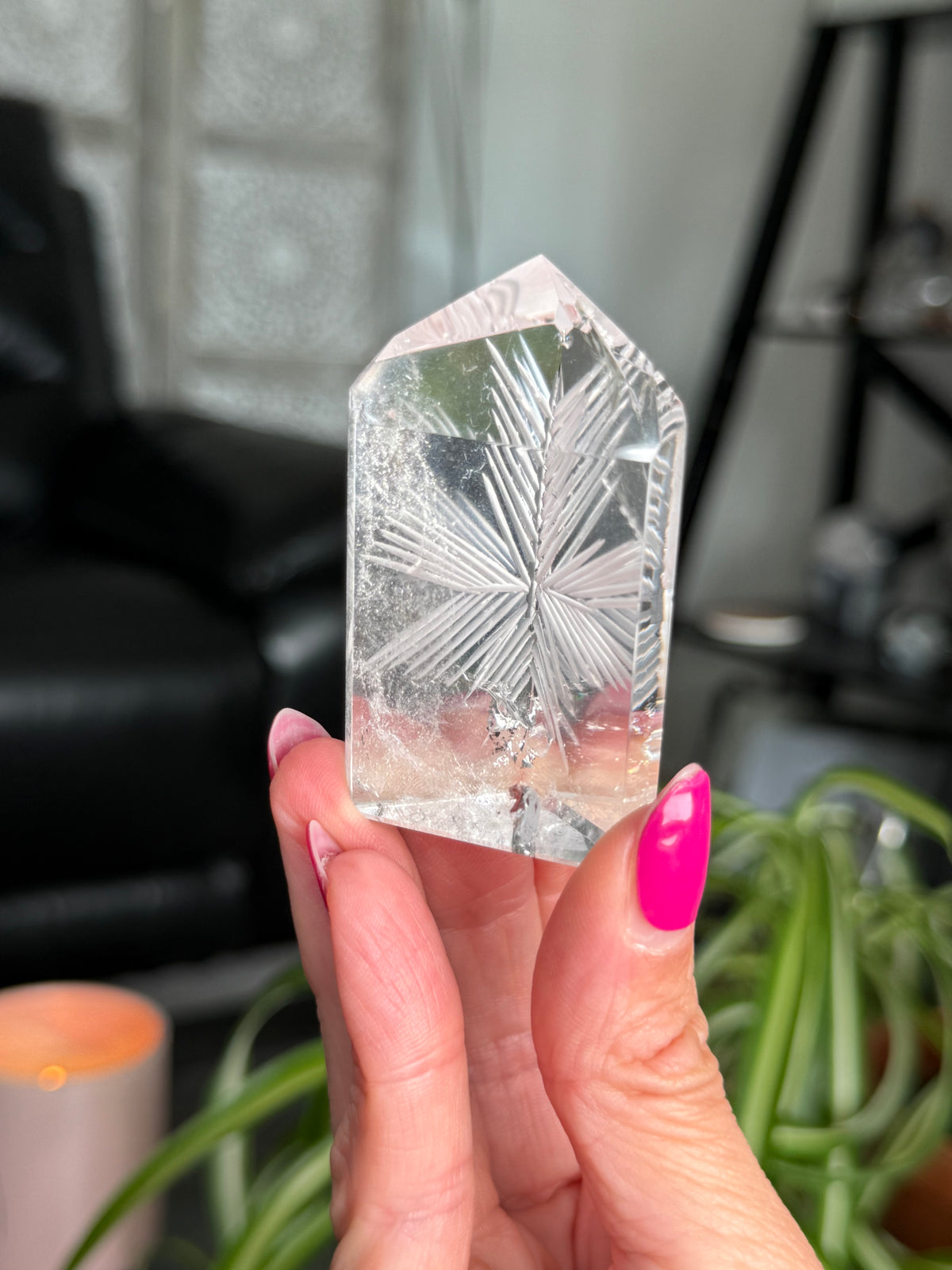 Clear Quartz Star Etched Tower