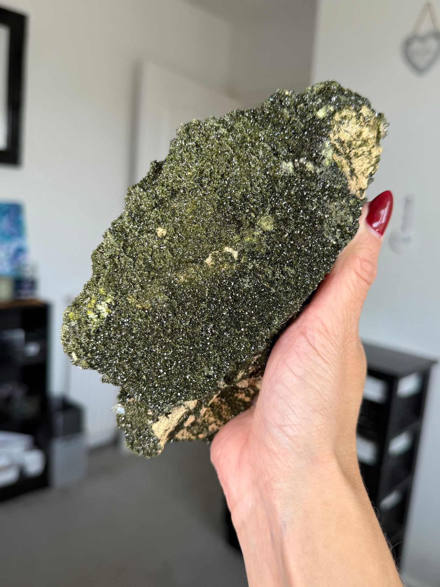 Large Epidote With Quartz Specimen With Stand