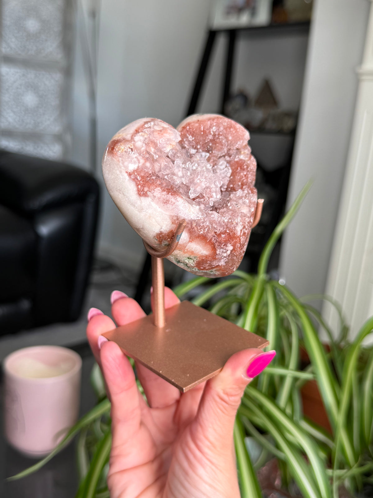Pink Amethyst Heart On Stand