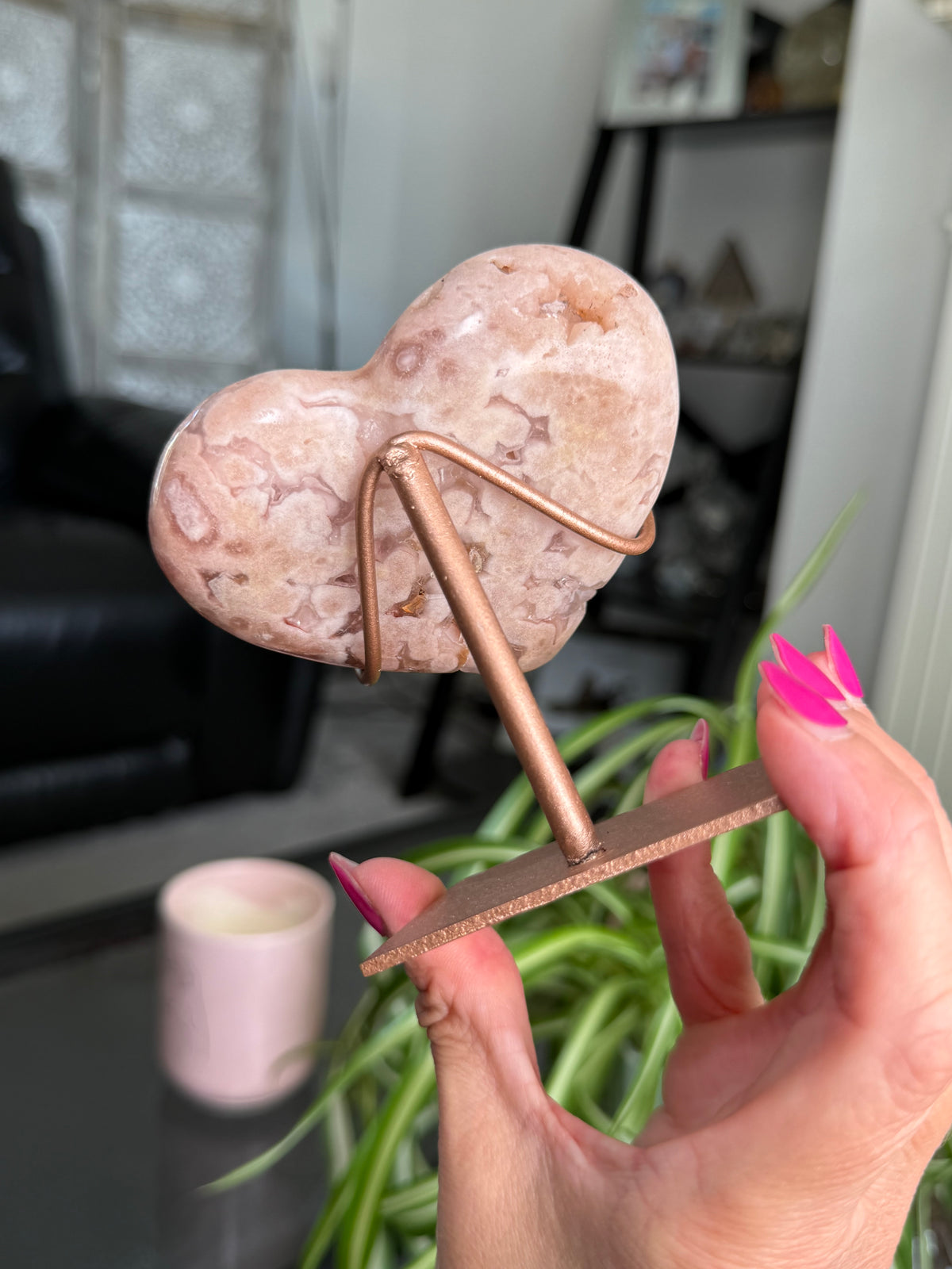 Pink Amethyst Heart On Stand