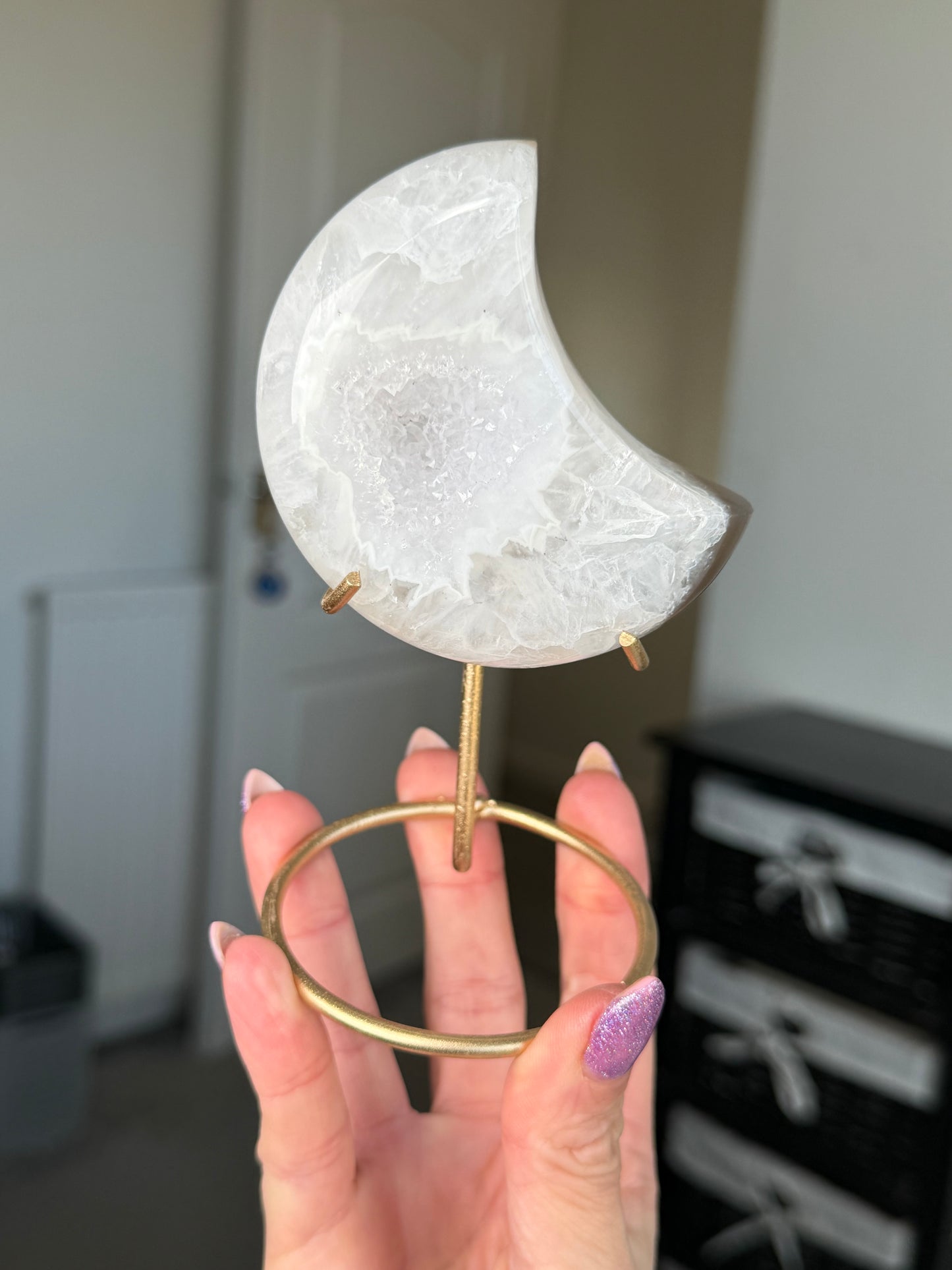 Agate Moon On Gold Stand
