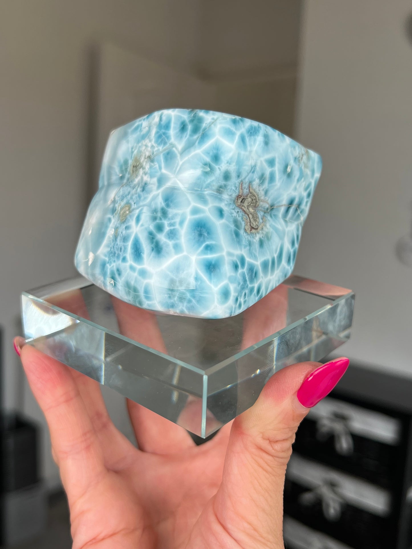 Larimar Core On Glass Stand