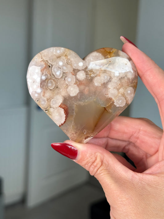 Flower Agate Heart With Stand