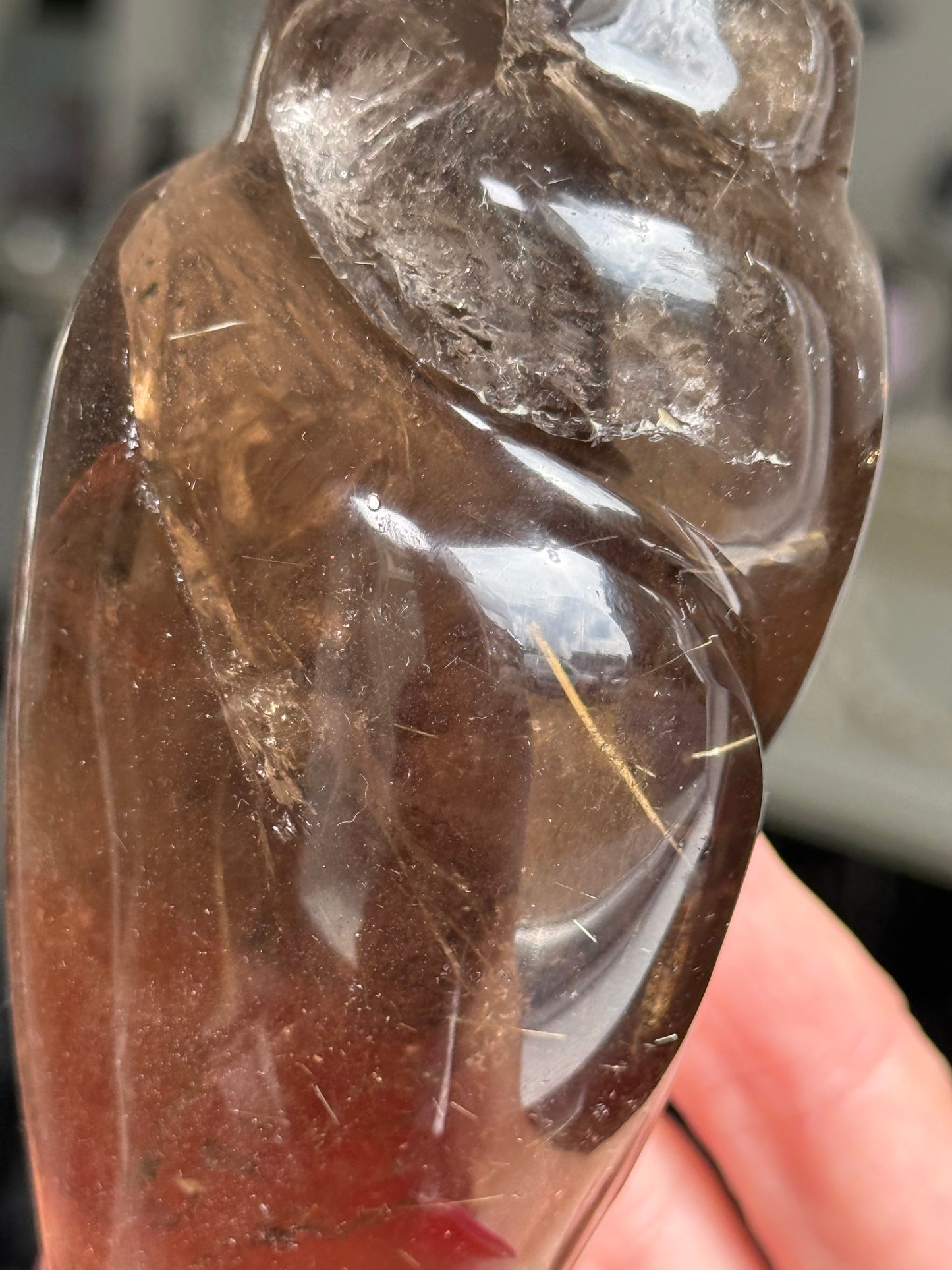 Master Carved Smokey Quartz Shell WITH RUTILE