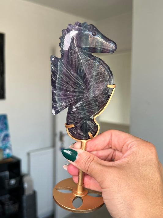 Fluorite Seahorse On Gold Stand