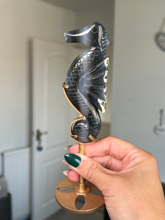 Agate Seahorse On Gold Stand