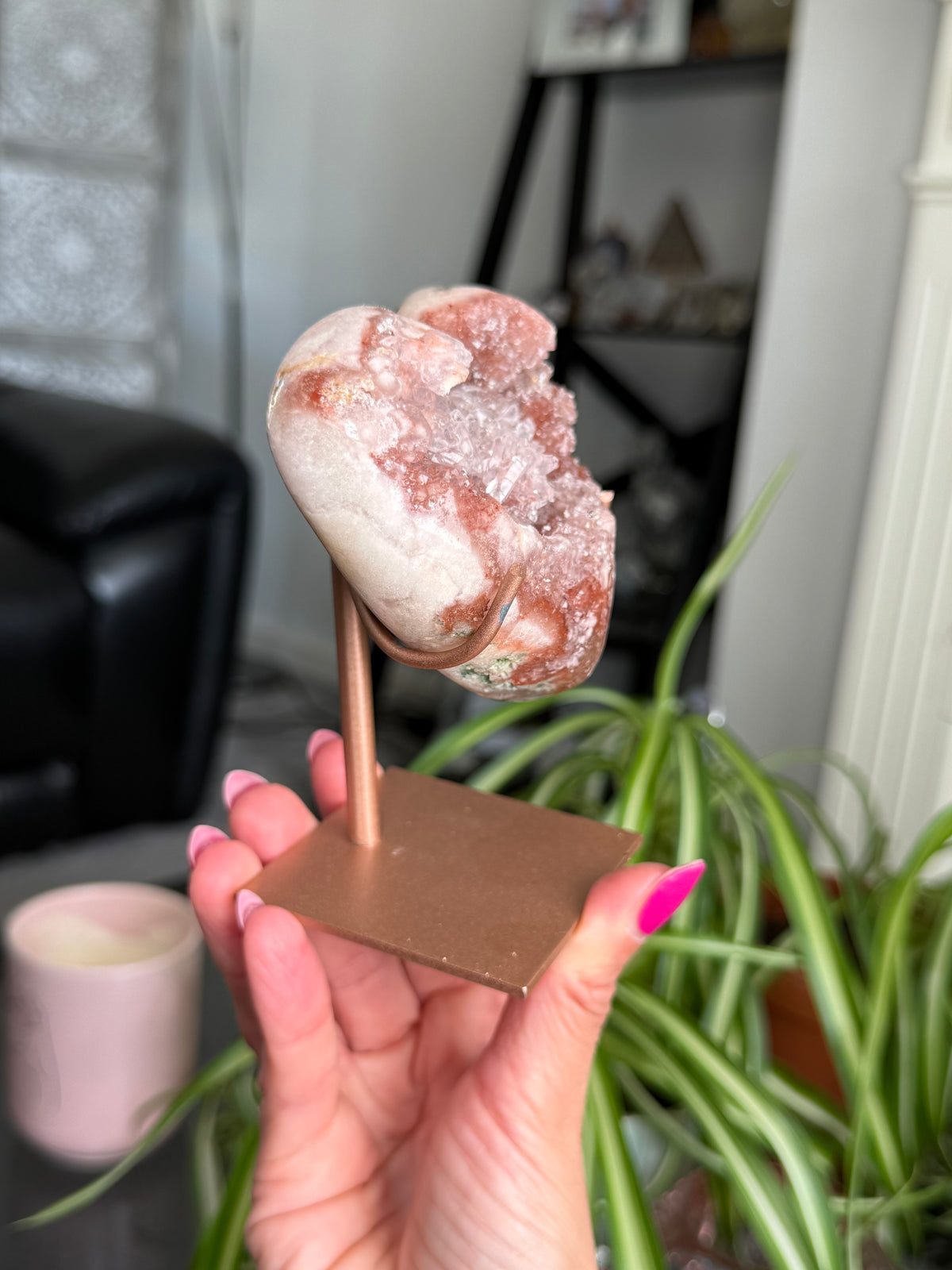 Pink Amethyst Heart On Stand