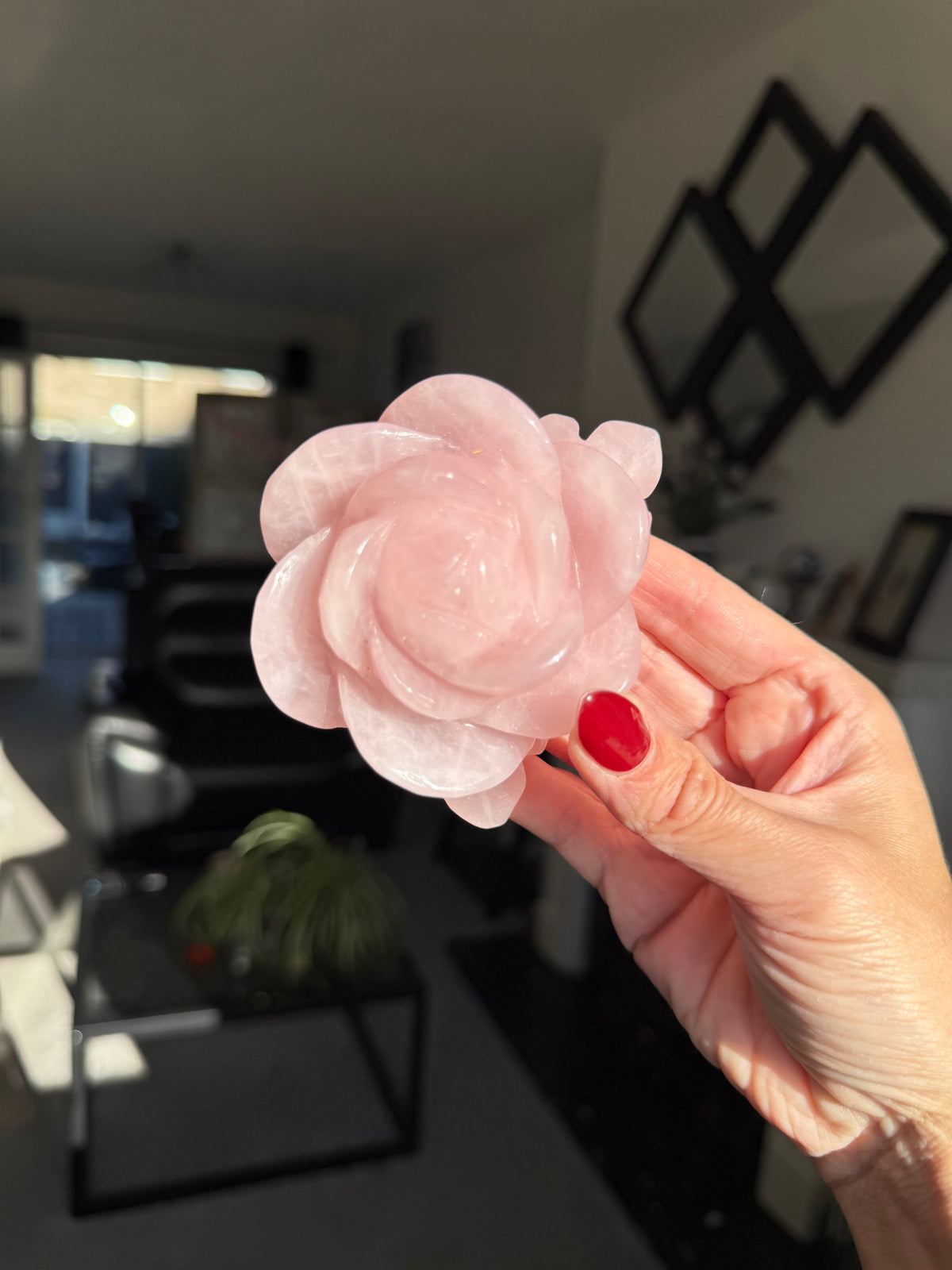 Rose Quartz Rose With Raindrop