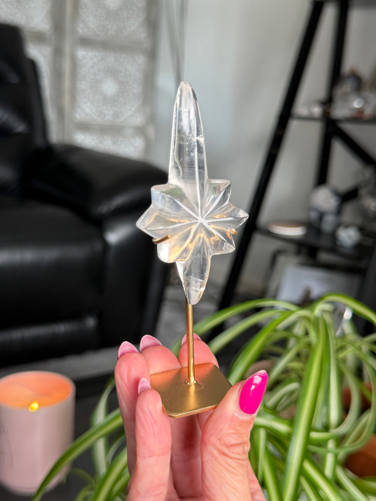 Clear Quartz Star On Custom Stand