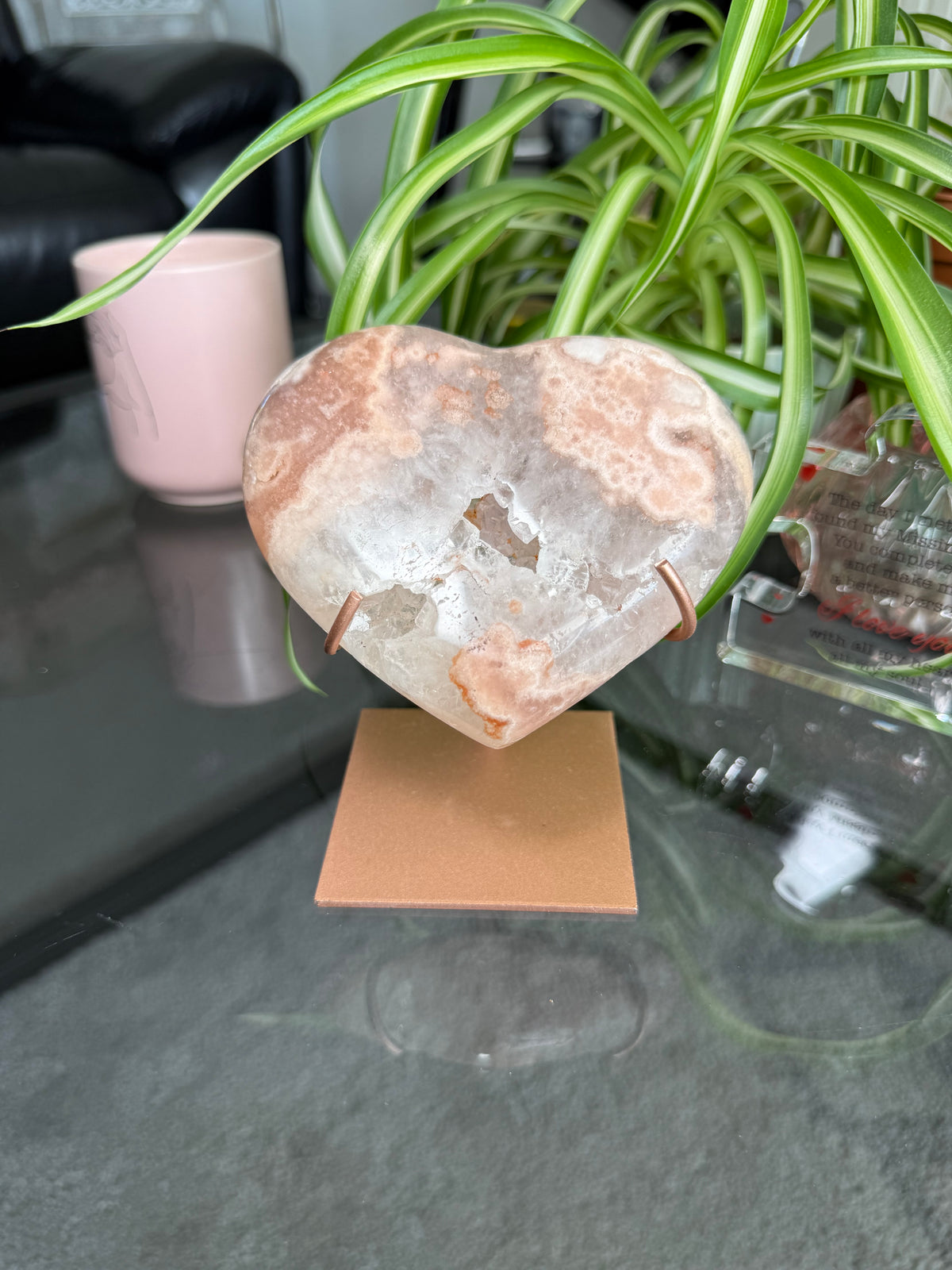 Pink Amethyst Heart On Stand