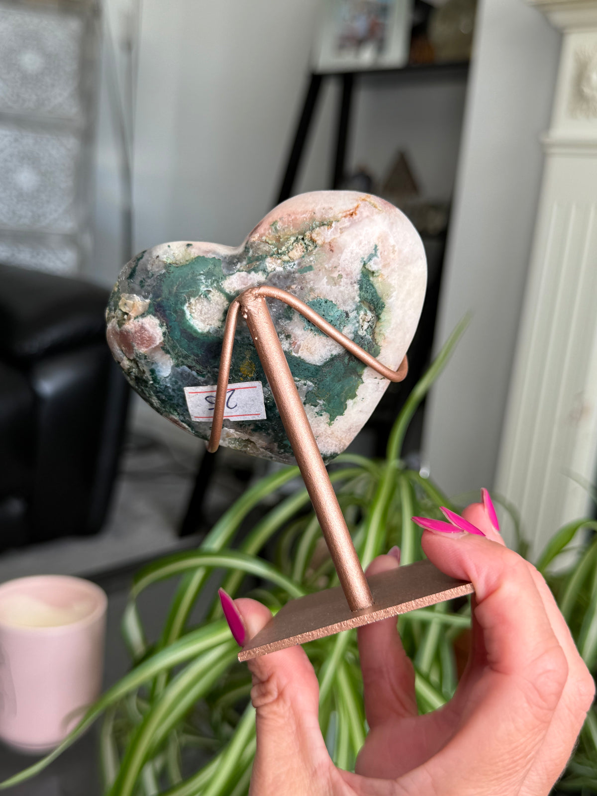 Pink Amethyst Heart On Stand
