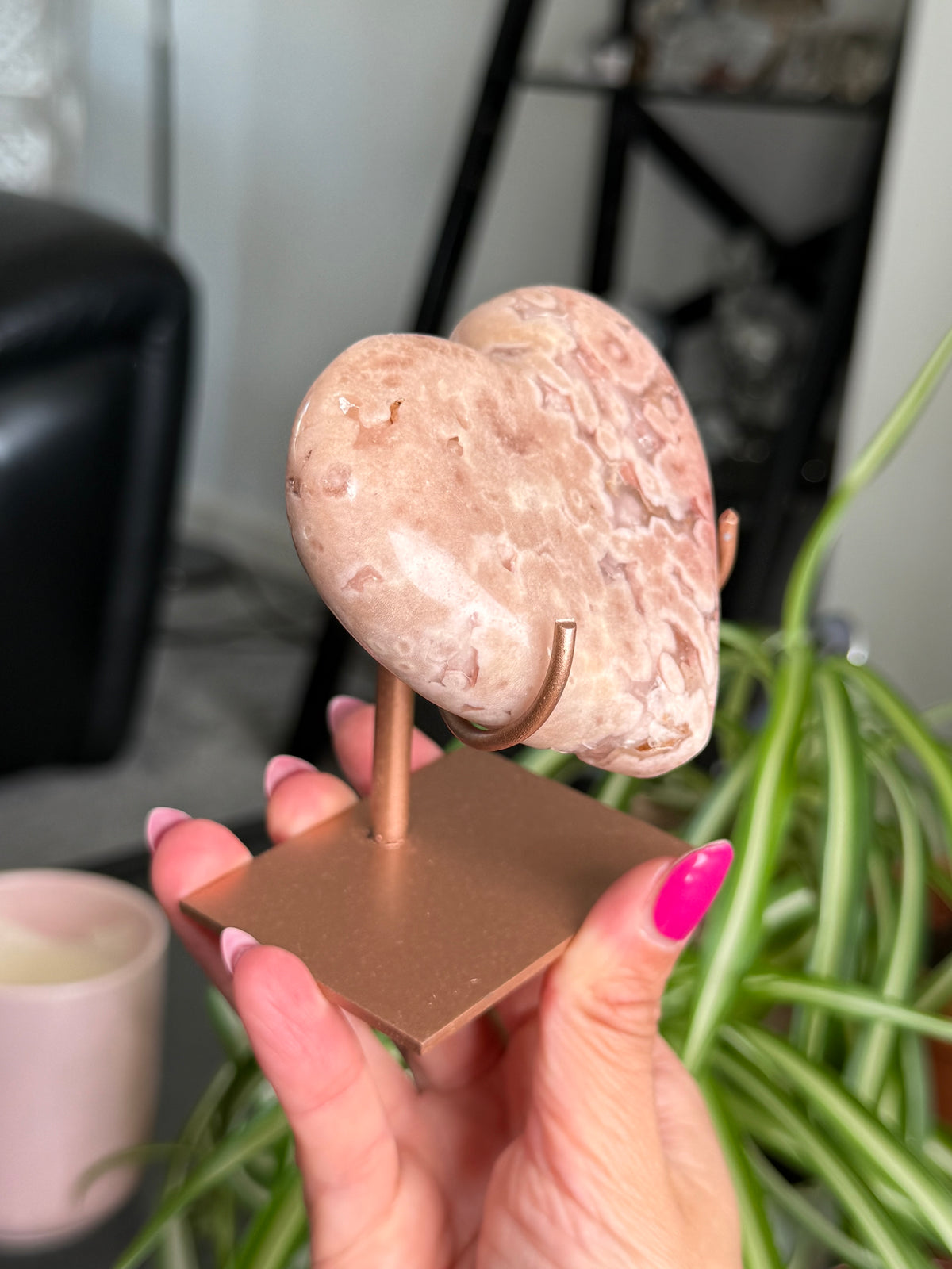 Pink Amethyst Heart On Stand