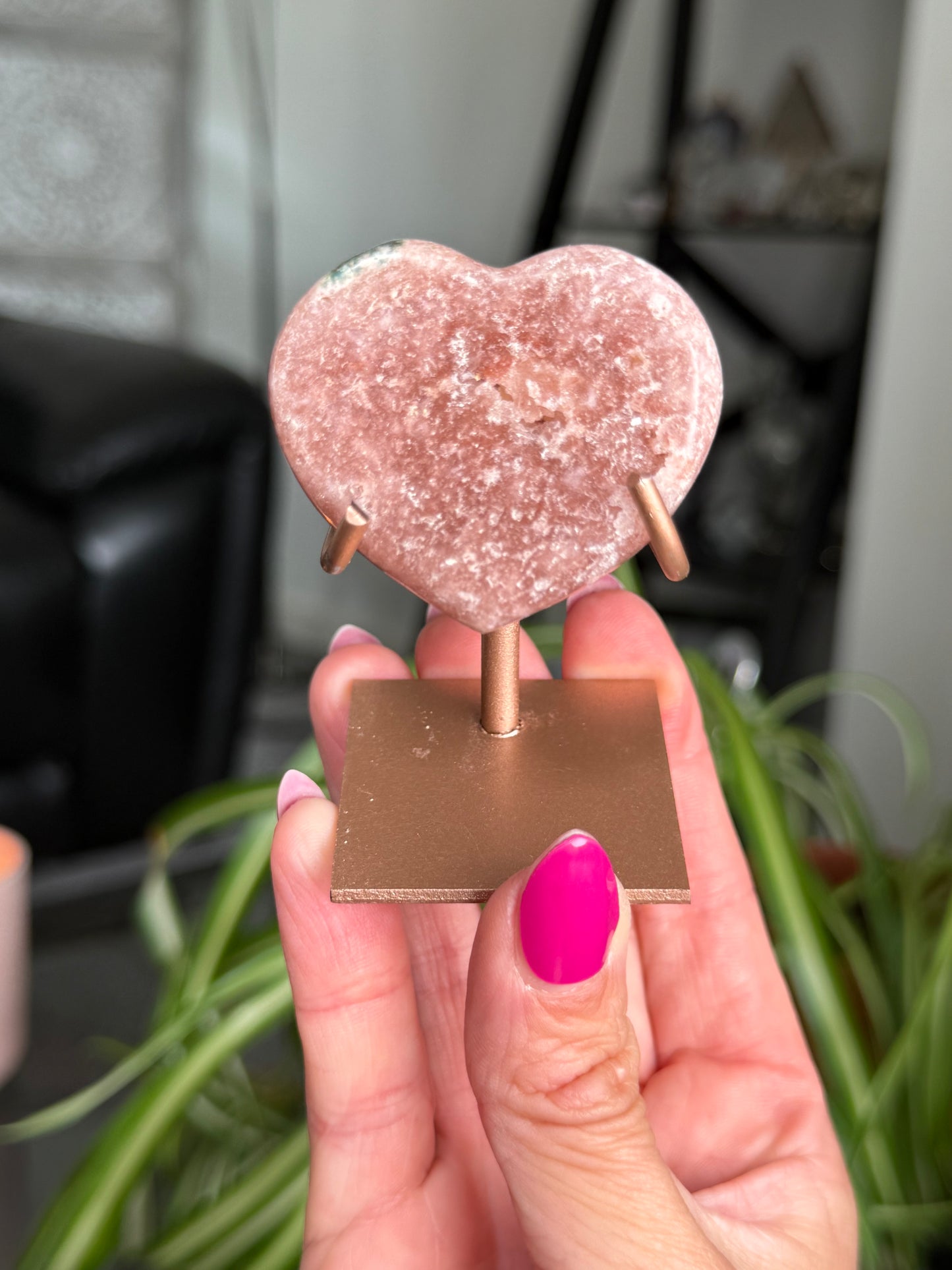 Pink Amethyst Heart On Stand