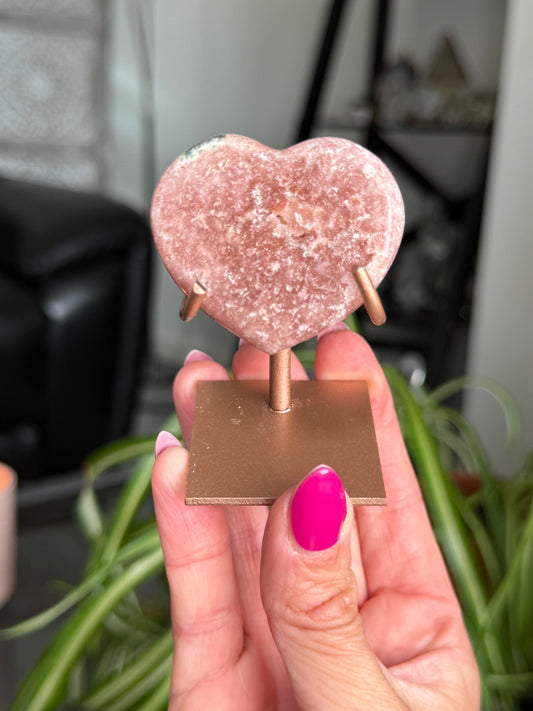 Pink Amethyst Heart On Stand