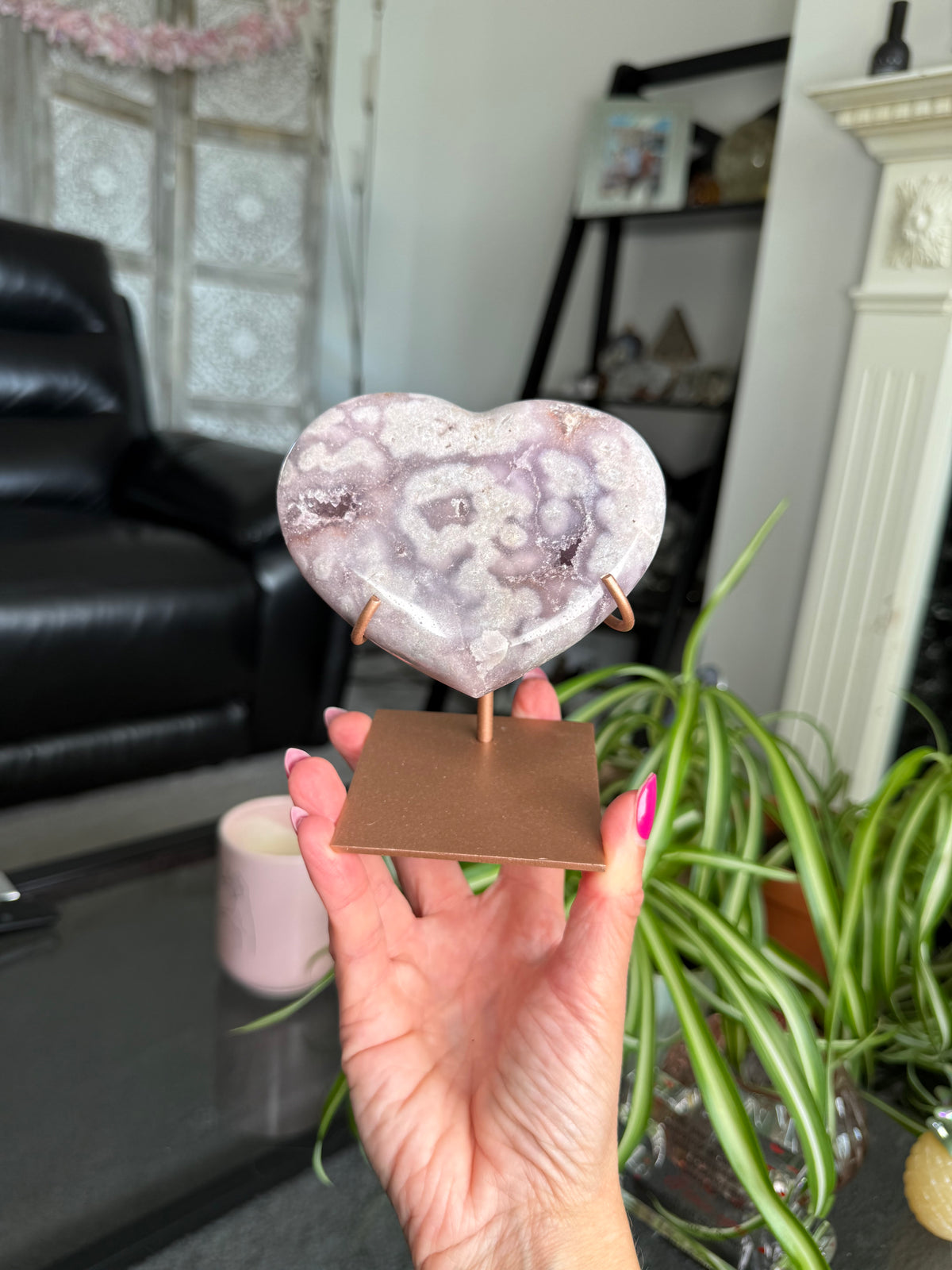 Pink Amethyst Heart On Stand