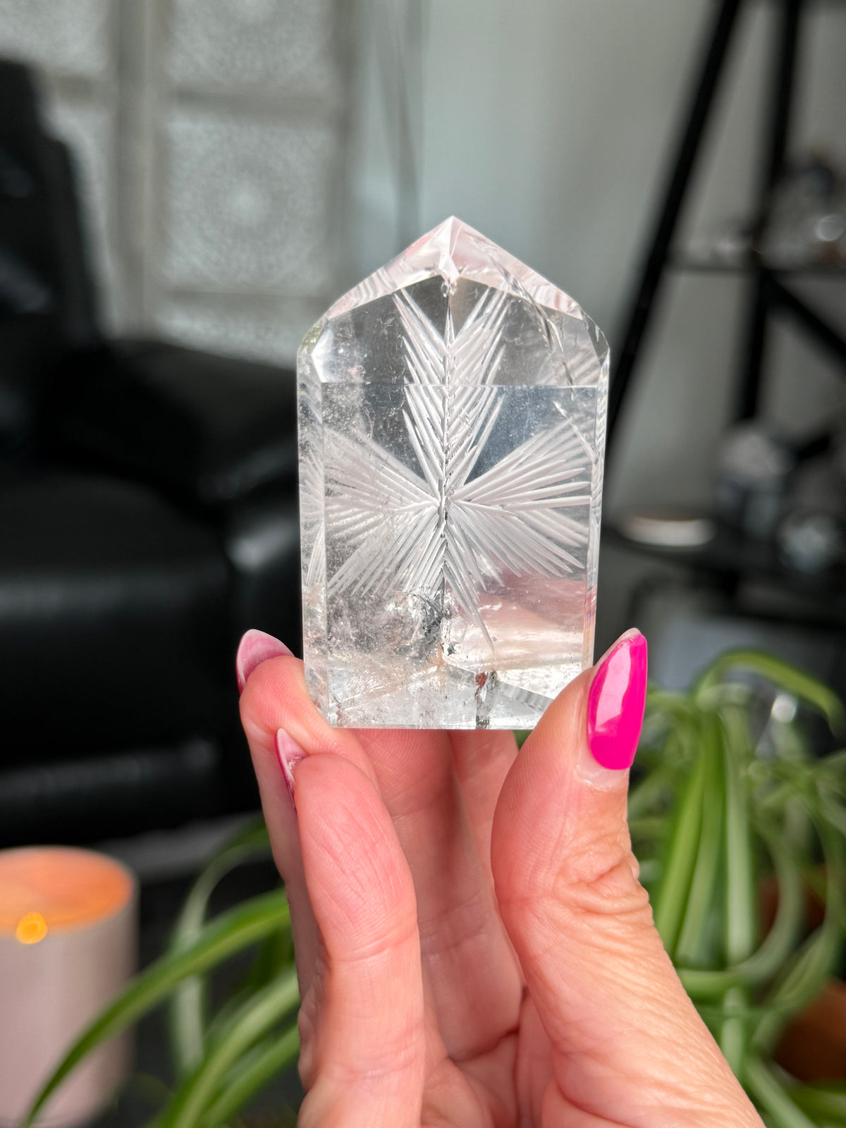 Clear Quartz Star Etched Tower
