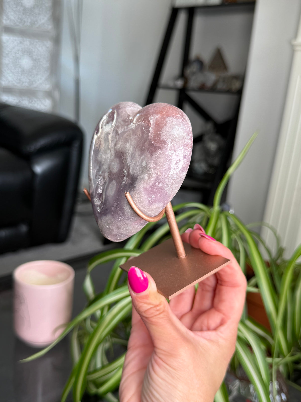 Pink Amethyst Heart On Stand